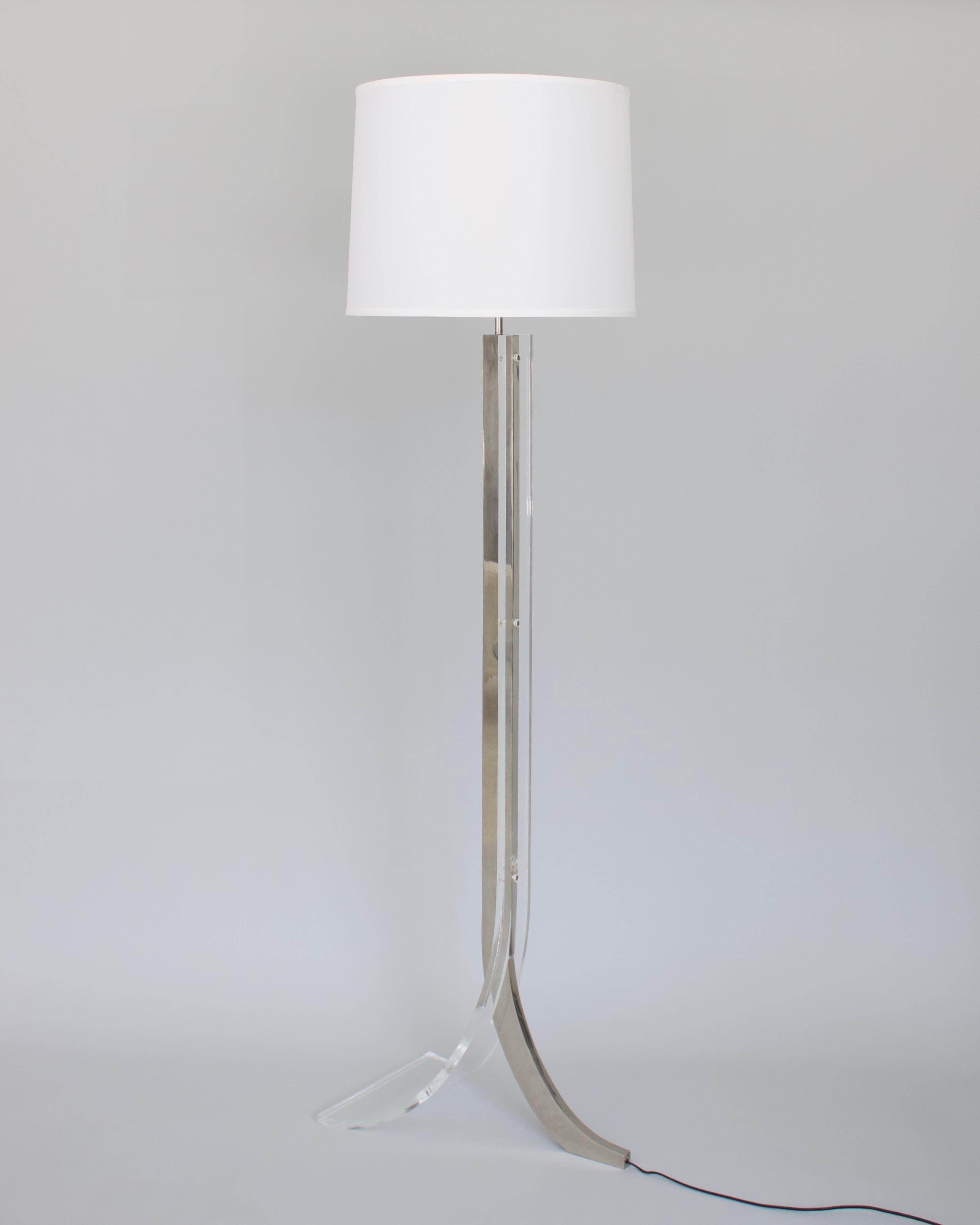 Philippe Jean French Lucite and Chromed Steel Floor Lamp Circa 1970 In Good Condition In Chicago, IL