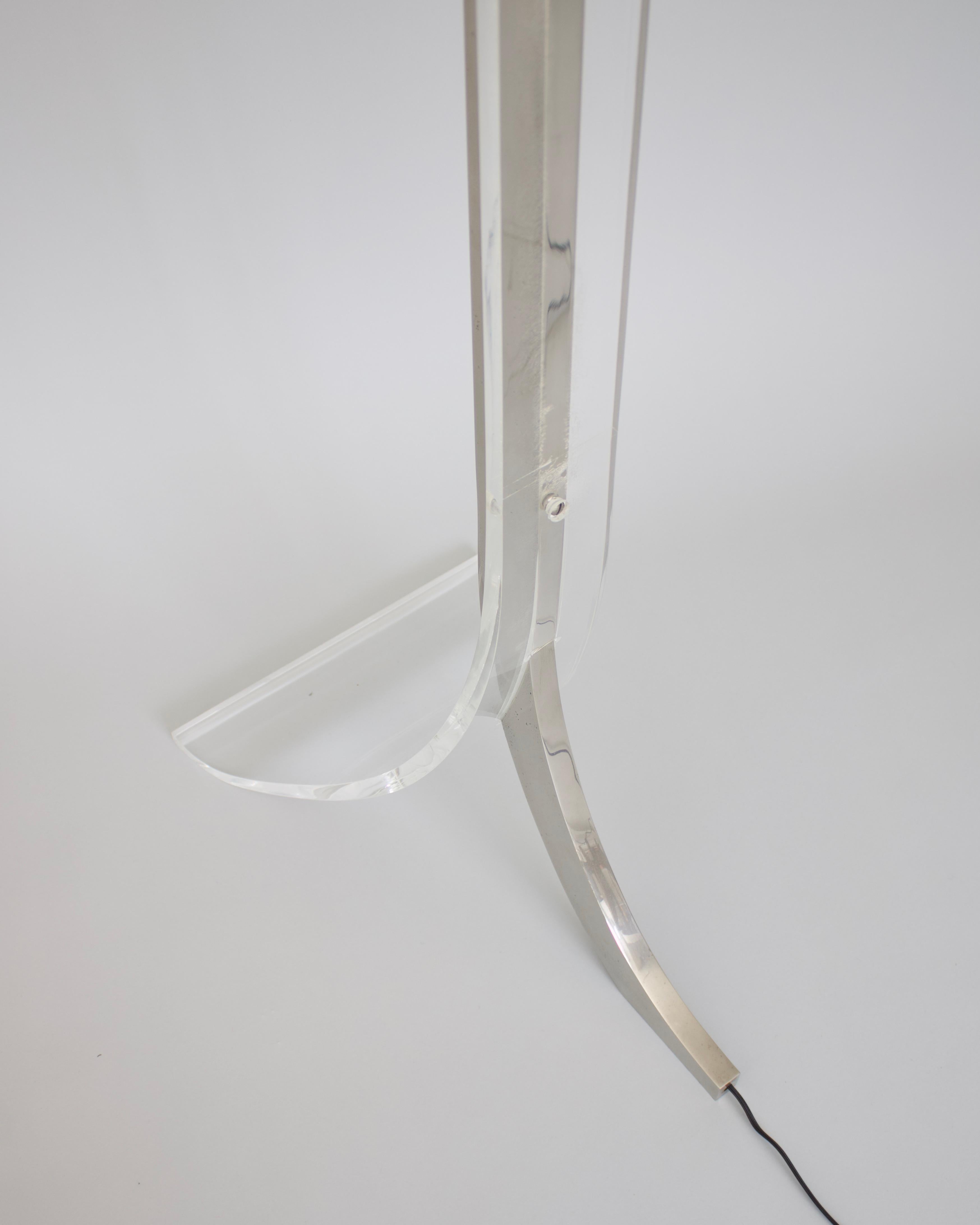 Philippe Jean French Lucite and Chromed Steel Floor Lamp Circa 1970 2