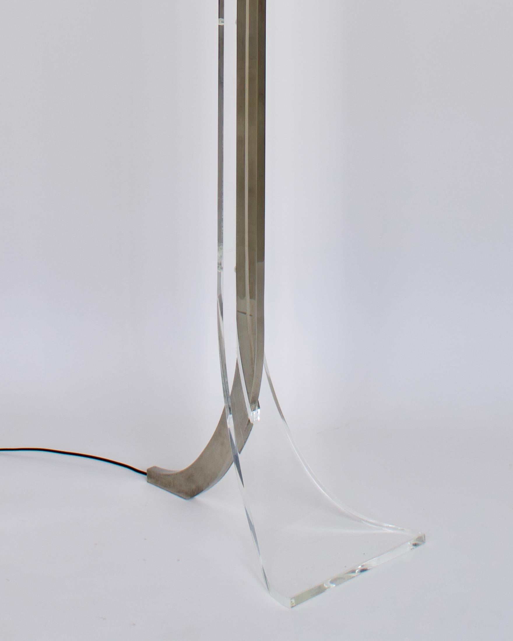 Philippe Jean French Lucite and Chromed Steel Floor Lamp Circa 1970 3