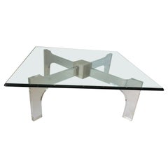 Philippe Jean Manner Lucite Glass Travertine Brass Coffee Table Italian 1970s