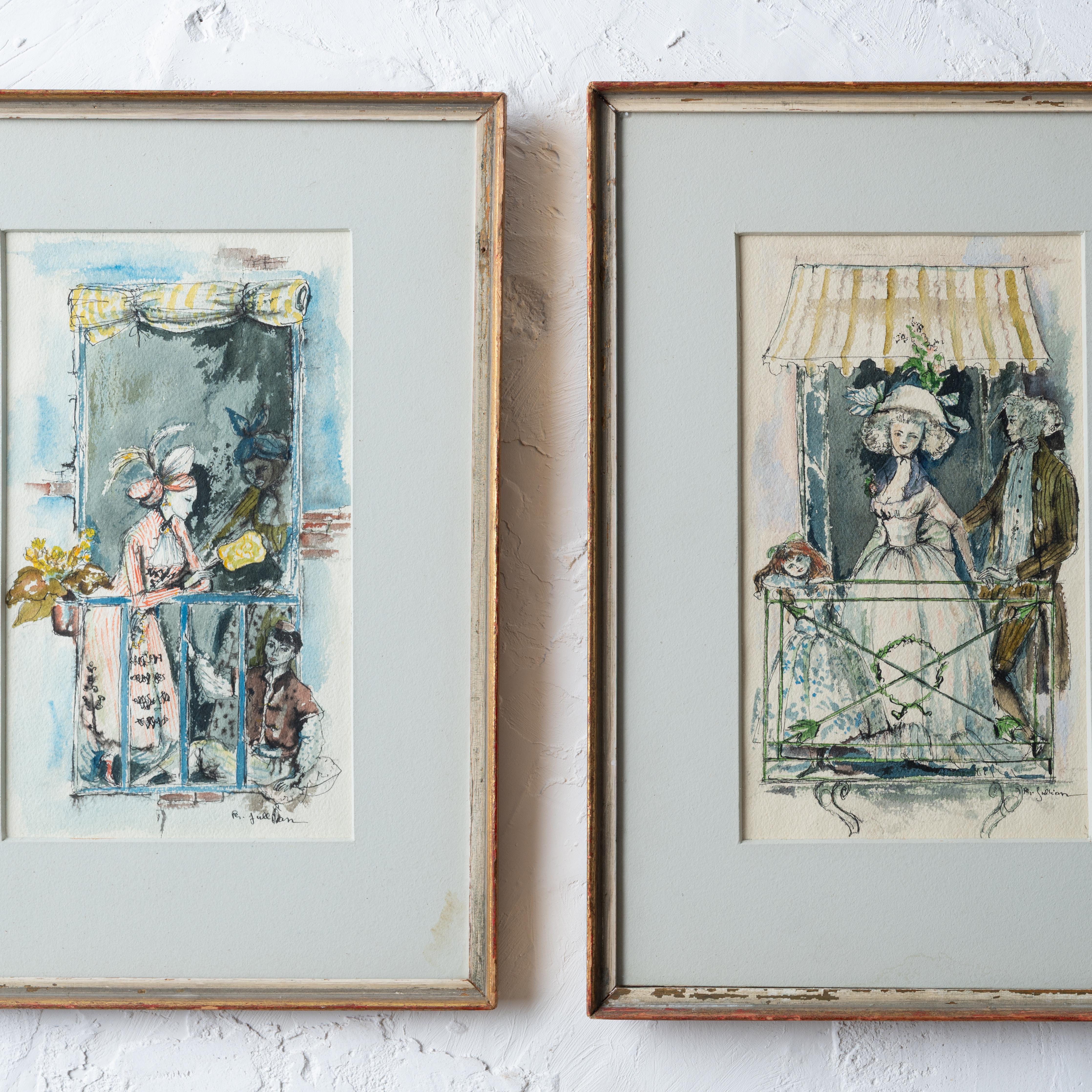Aquarelles de Philippe Jullian - une paire Bon état - En vente à Savannah, GA
