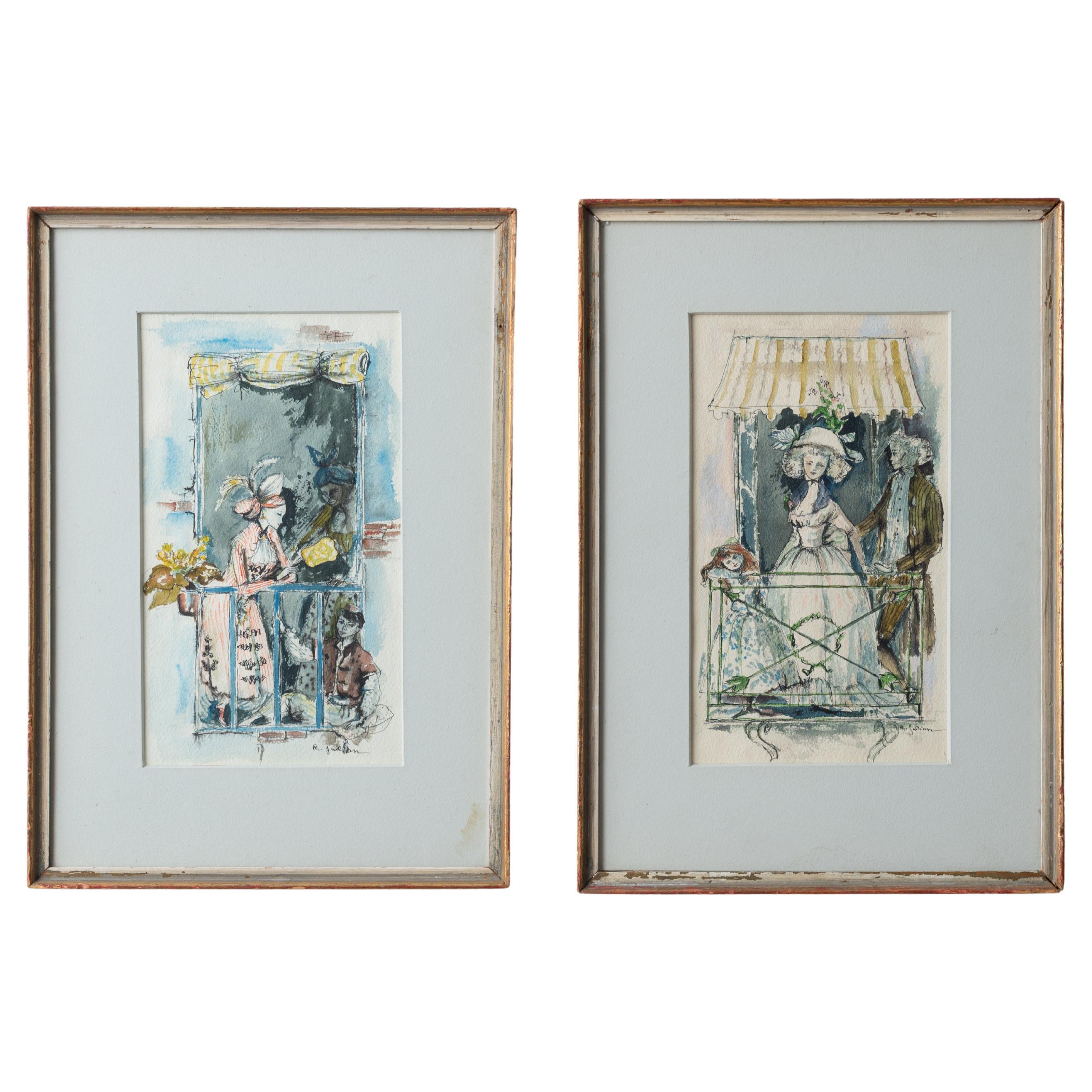 Aquarelles de Philippe Jullian - une paire en vente