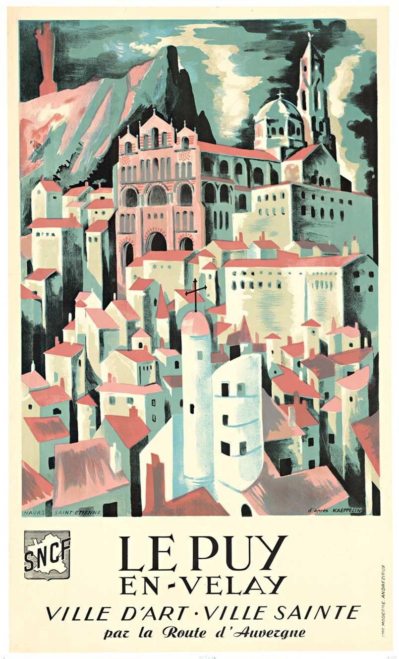 Original Le Puy En Velay, SNCF vintage travel poster - Beige Landscape Print by Philippe Kaeppelin