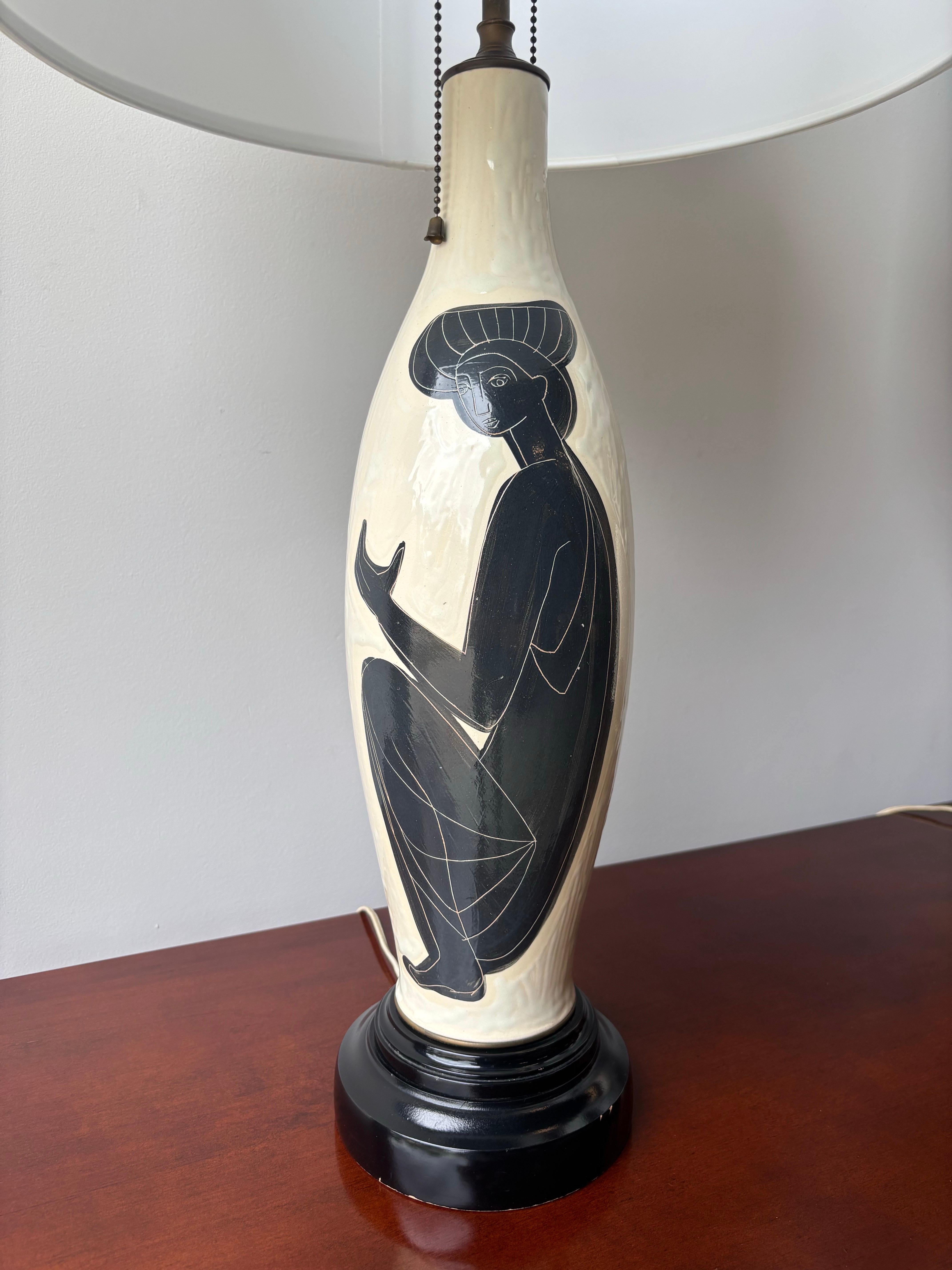 Lampes de table en céramique Philippe Lambercy-Greek Figural Design, Suisse, une paire Bon état - En vente à Raleigh, NC