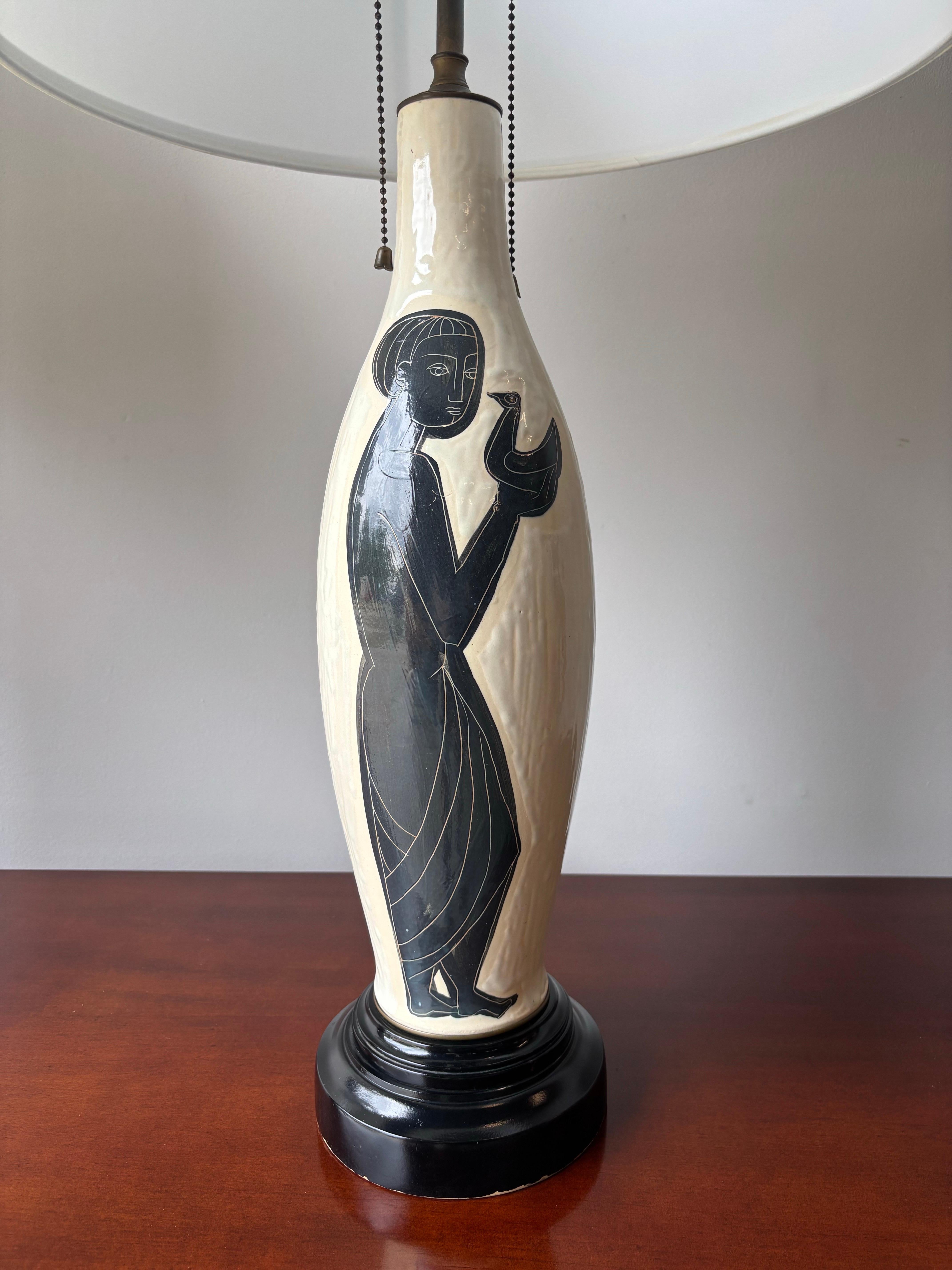 20ième siècle Lampes de table en céramique Philippe Lambercy-Greek Figural Design, Suisse, une paire en vente