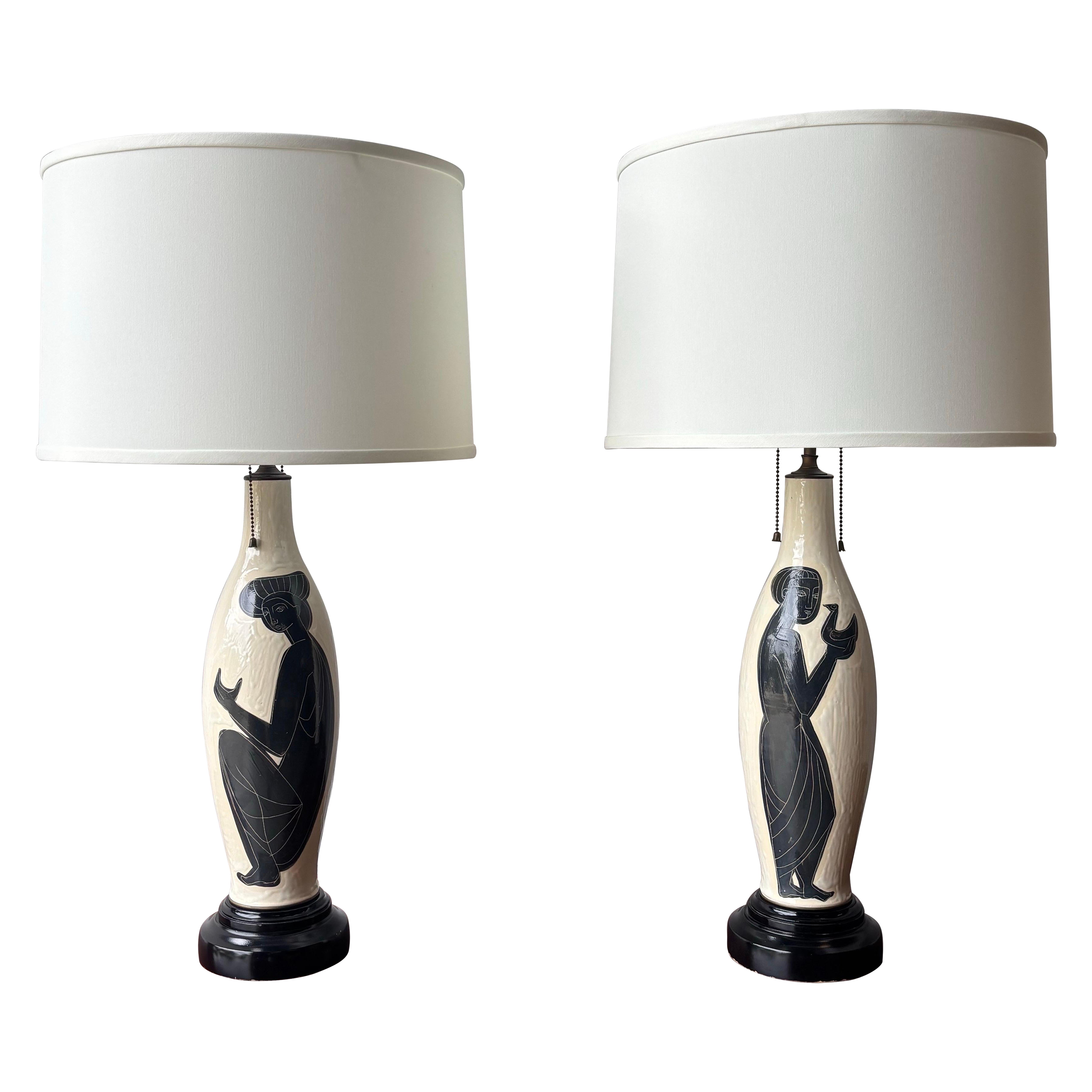 Lampes de table en céramique Philippe Lambercy-Greek Figural Design, Suisse, une paire en vente