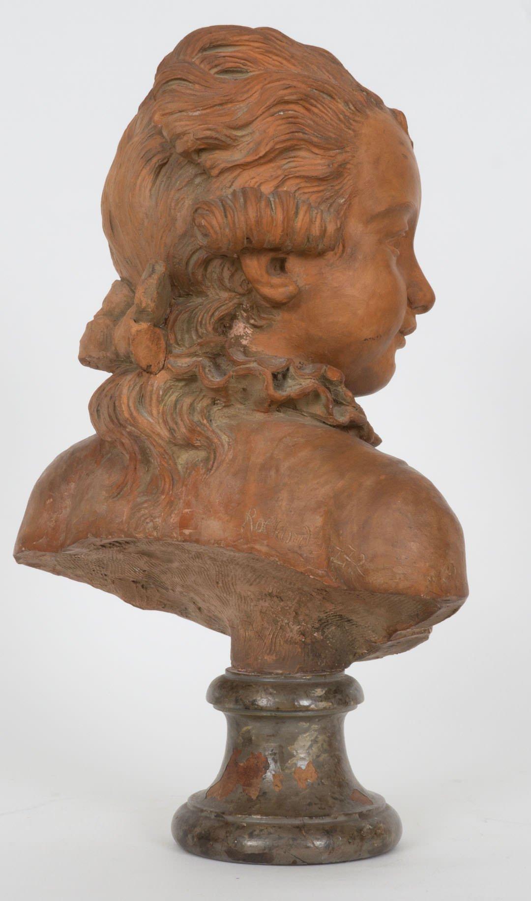 Buste en terre cuite d'un jeune homme, fin du XVIIIe siècle Sculpture française - Gris Figurative Sculpture par Philippe-Laurent Roland