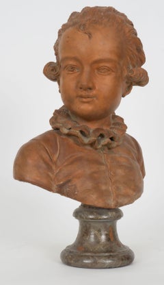 Buste en terre cuite d'un jeune homme, fin du XVIIIe siècle Sculpture française