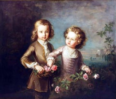 John and Thomas Young, Oil on Canvas Portrait, 18th Century, Framed