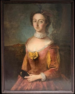 Large 1730's French Aristocratic Portrait of Noble Lady Beautiful Silk Clothing