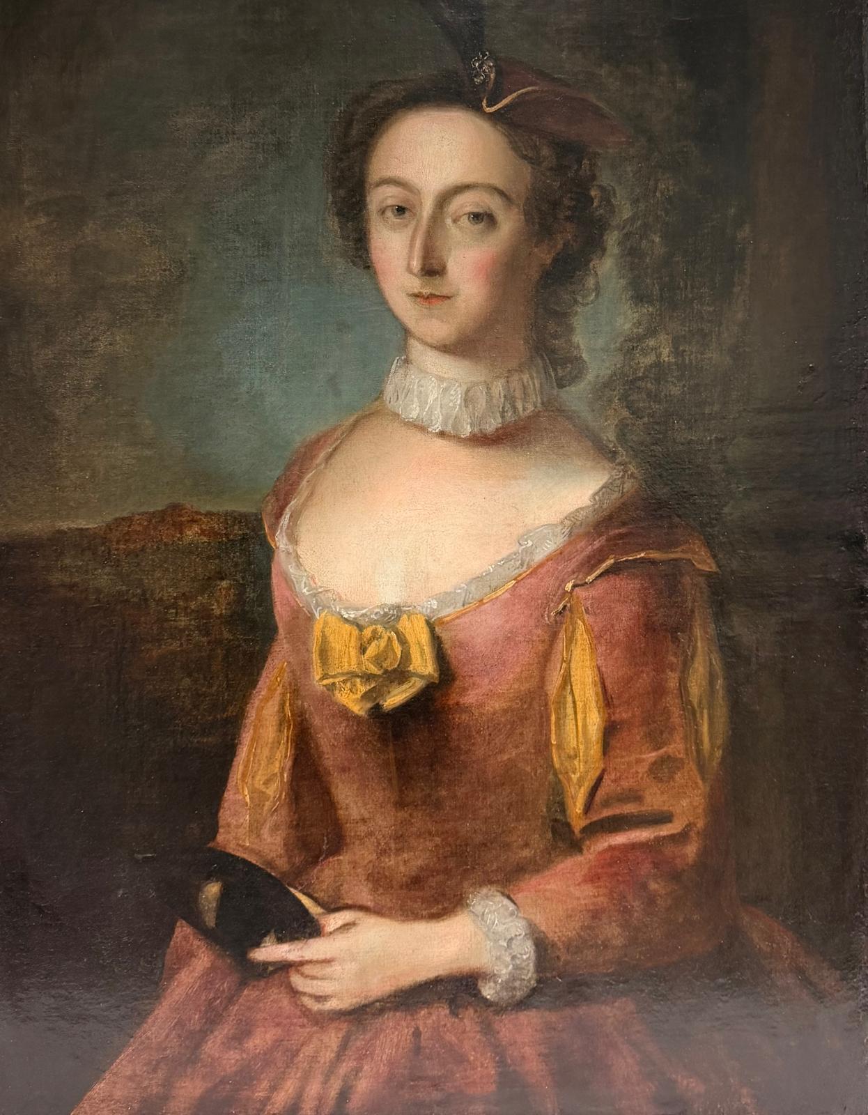 Philippe Mercier Figurative Painting - Large 1730
s French Aristocratic Portrait of Noble Lady Beautiful Silk Clothing