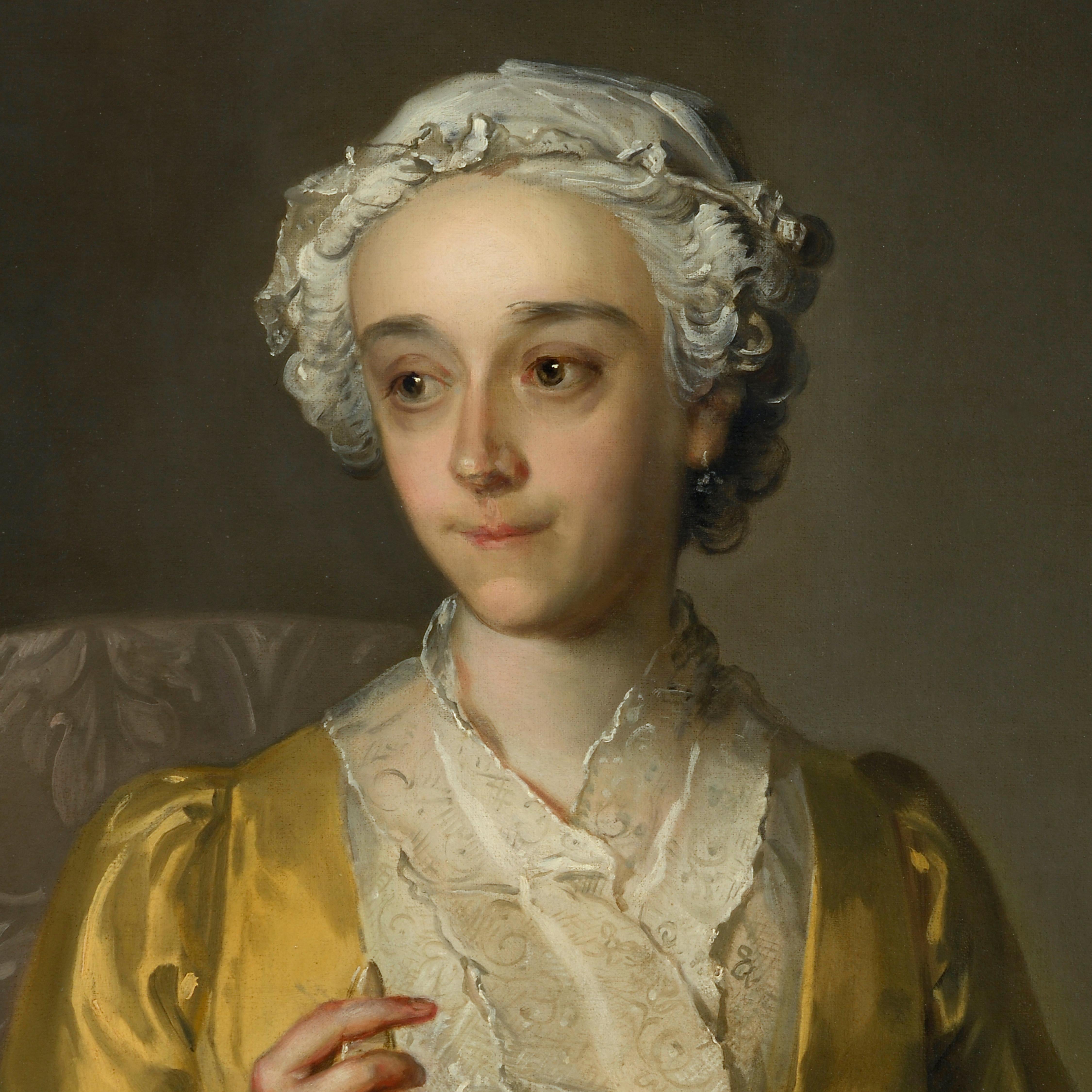 Philippe Mercier (Berlin 1689 - London 1760)

Porträt einer jungen Dame in einem goldenen Seidenkleid.

Unterschrieben und datiert Ph. Mercier fecit / Ano 1742
Öl auf Leinwand, in einem schönen zeitgenössischen geschnitzten