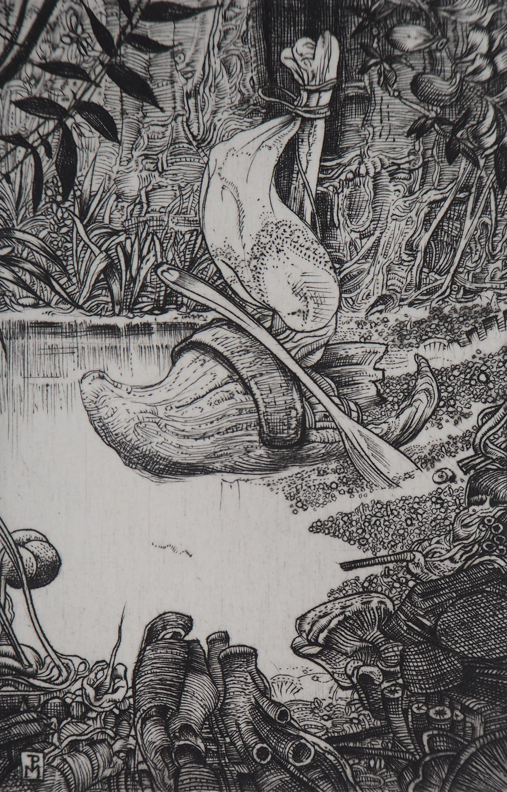 Humedales surrealistas, 1986 - Grabado original firmado a mano - Print Surrealista de Philippe Mohlitz