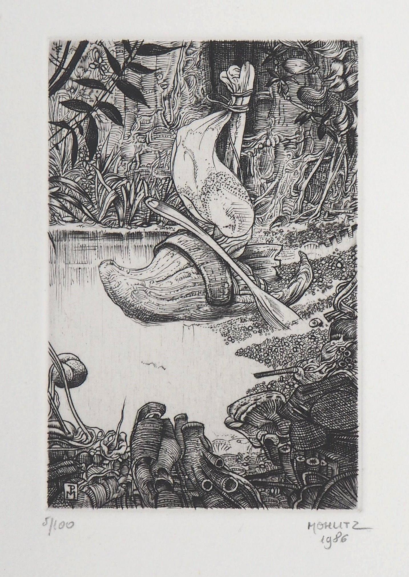 Landscape Print de Philippe Mohlitz - Humedales surrealistas, 1986 - Grabado original firmado a mano
