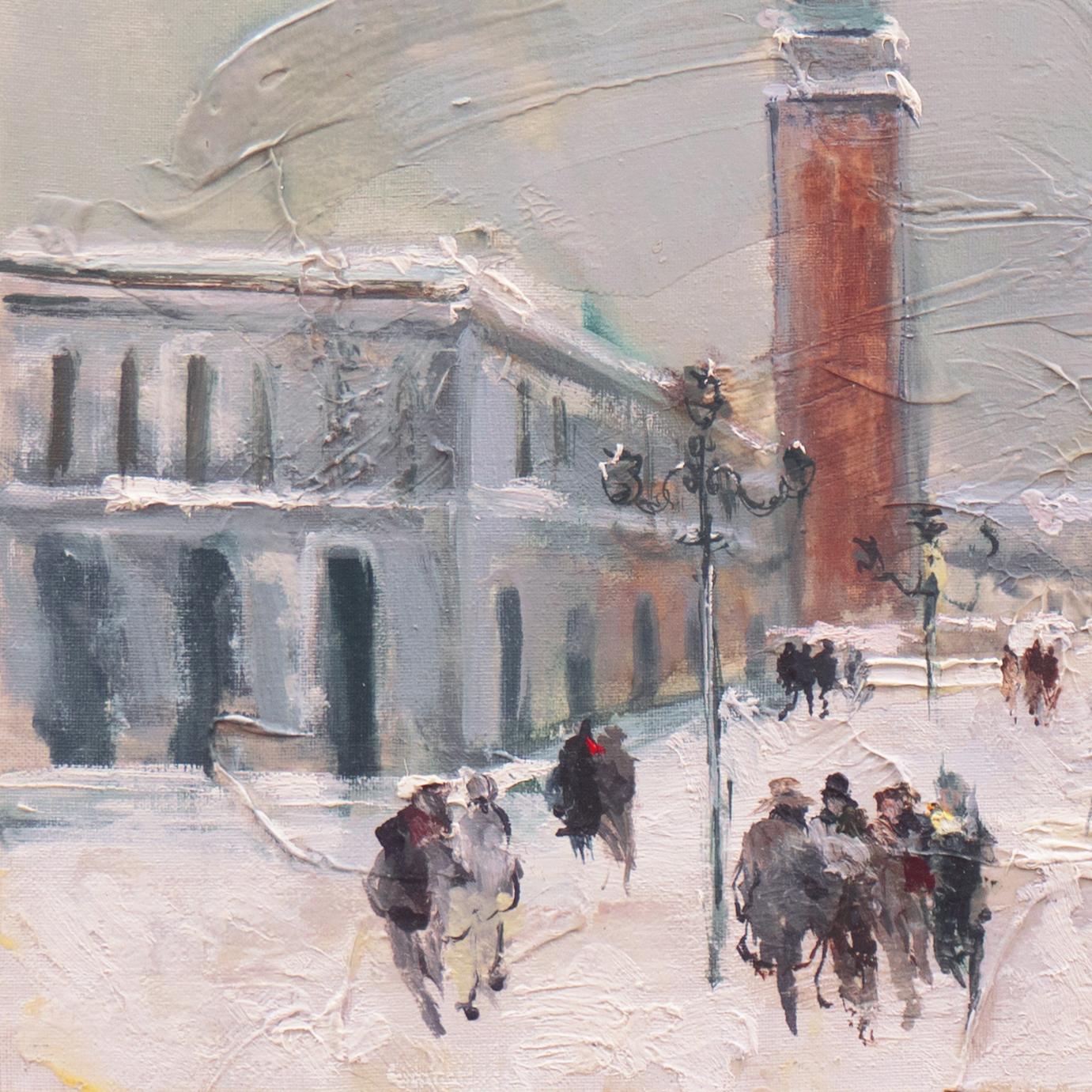„Evening, Snow on the Piazza San Marco, Venedig“, venezianische Vedute im Angebot 1