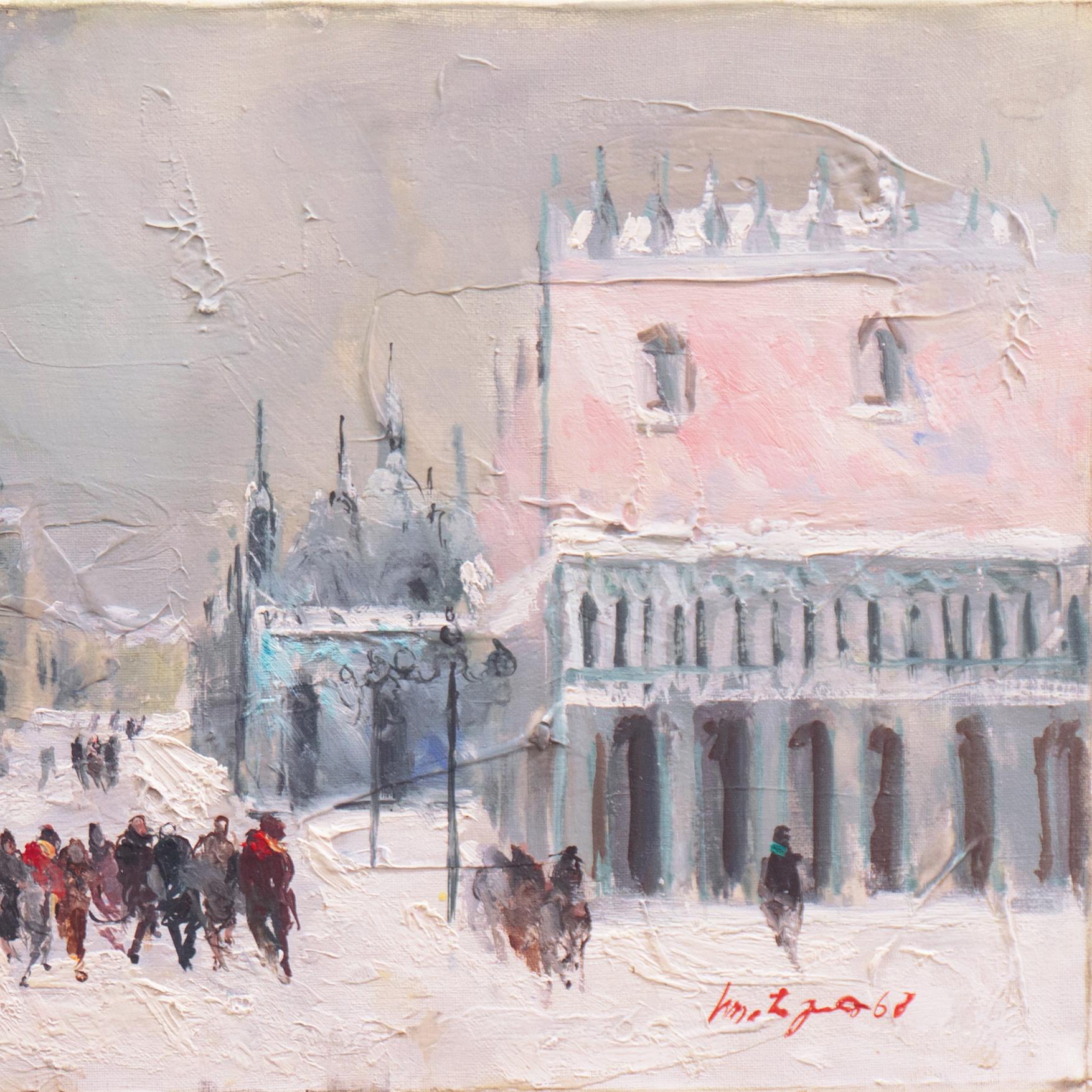 „Evening, Snow on the Piazza San Marco, Venedig“, venezianische Vedute im Angebot 4