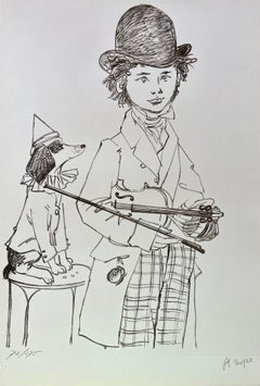 untitled, boy with dog and violin