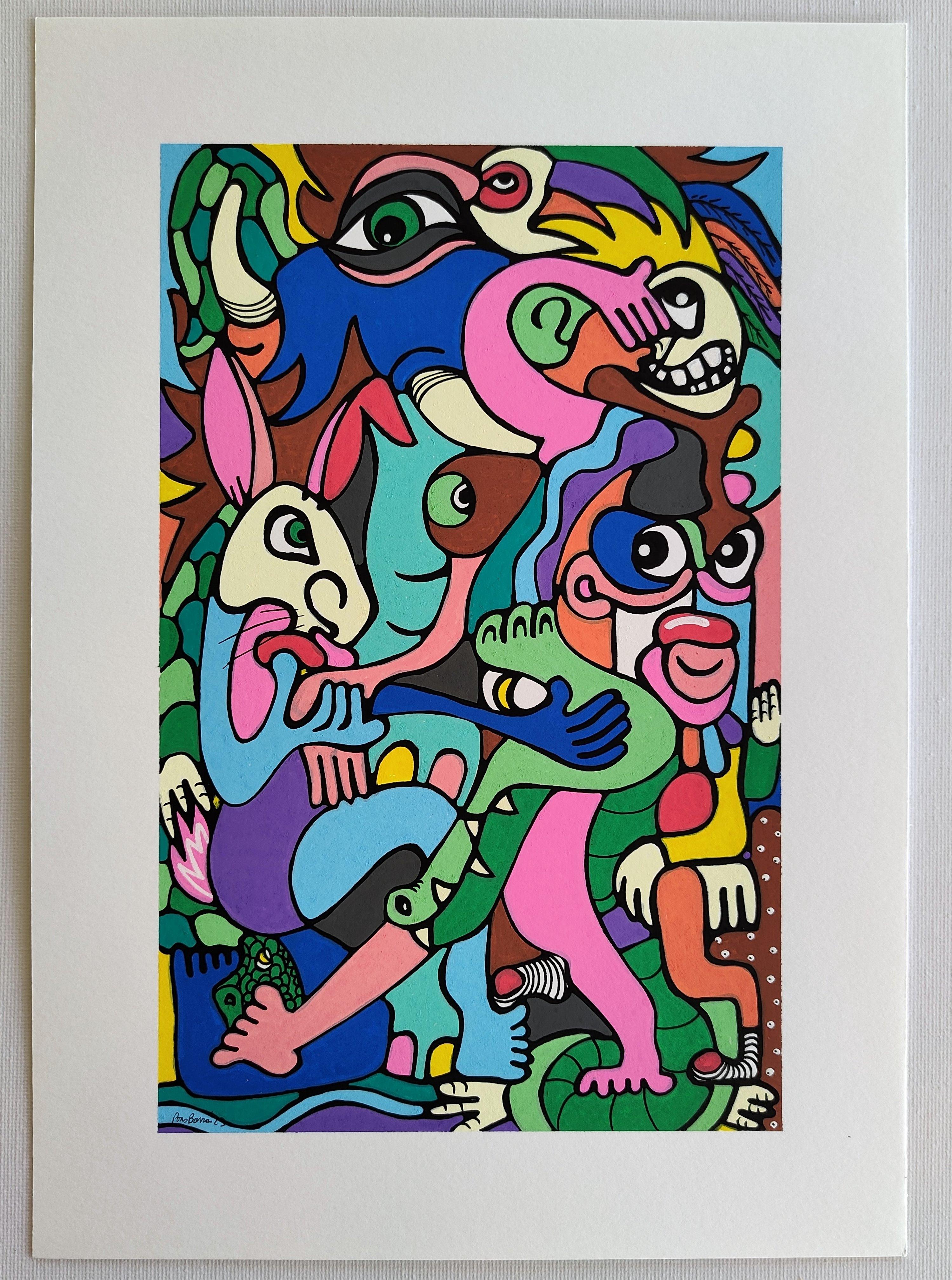 Set of 4 - Doodle, drawing on paper by Philippe P. For Sale 1