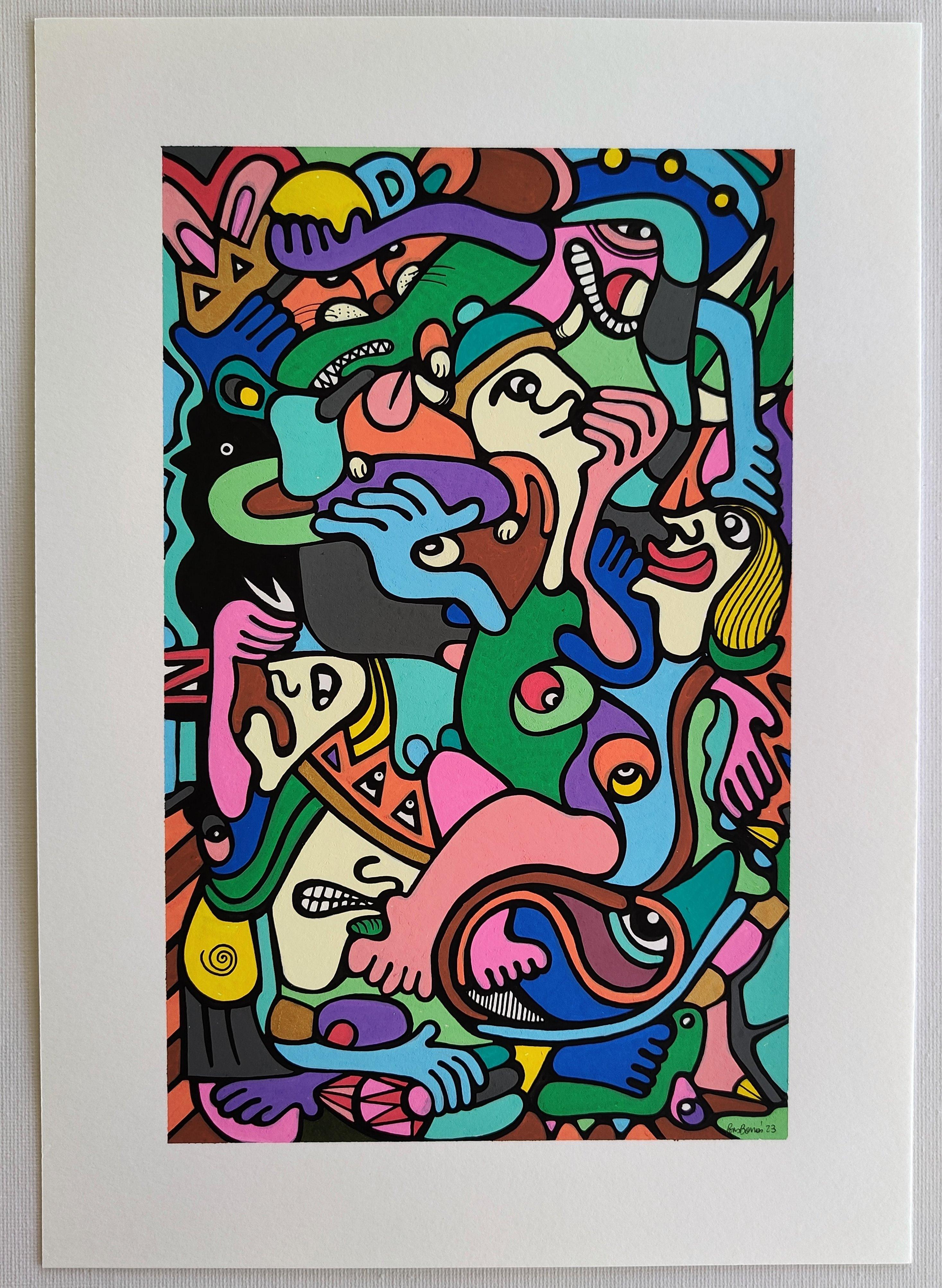 Set of 4 - Doodle, drawing on paper by Philippe P. For Sale 4