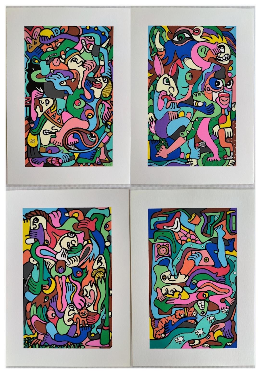 Set of 4 - Doodle, drawing on paper by Philippe P.