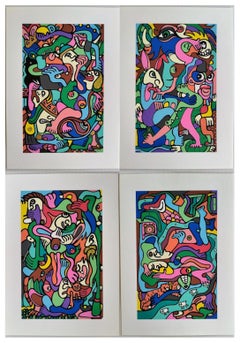 Set of 4 - Doodle, drawing on paper by Philippe P.