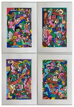 Set of 4 - Doodle, drawing on paper by Philippe P.