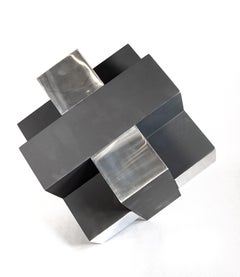 12 Inch Cube Black 2/10 - modern, intersecting geometric, aluminum sculpture