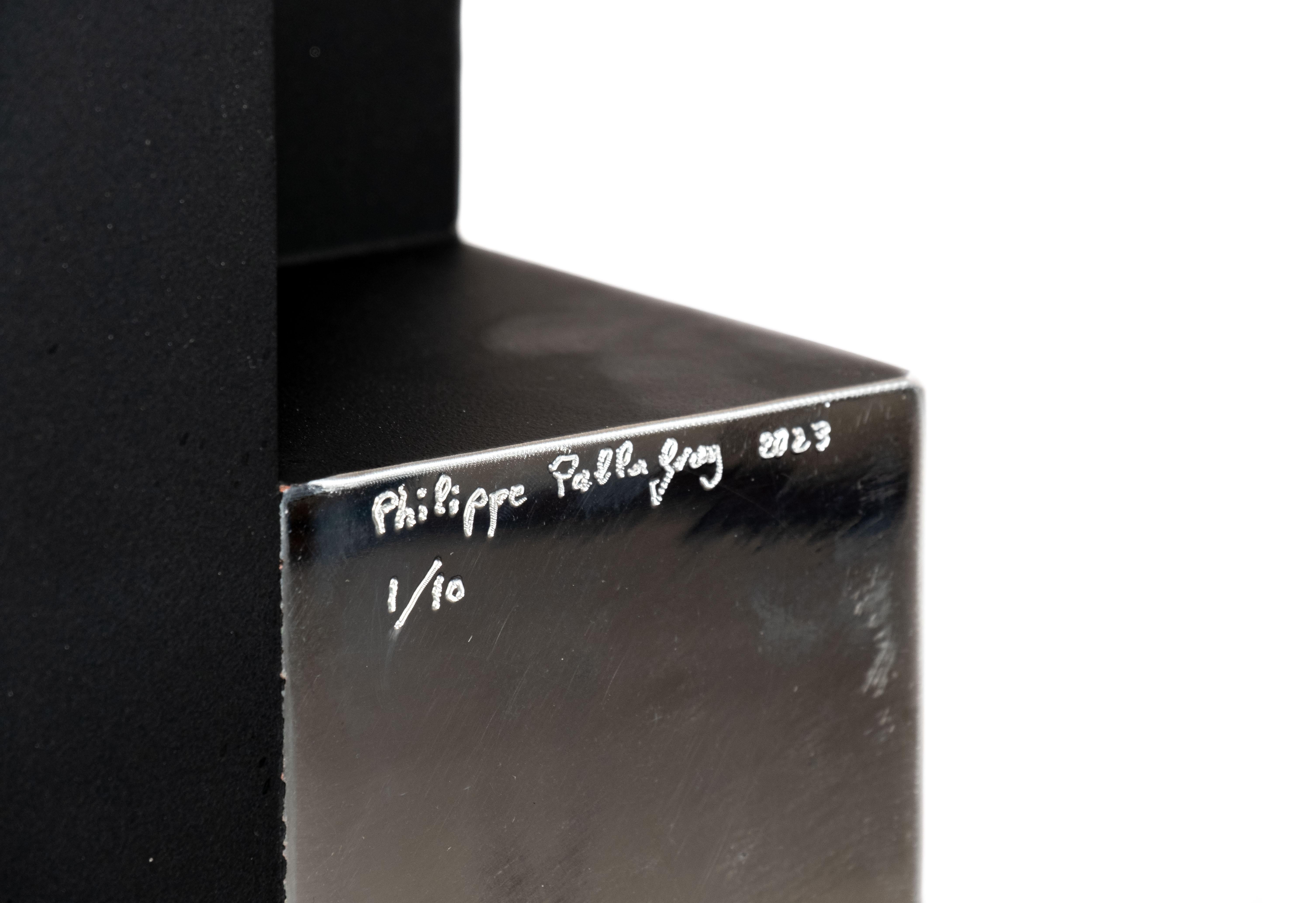 12 Inch Cube Black 1/10 - modern, intersecting geometric, aluminum sculpture For Sale 5