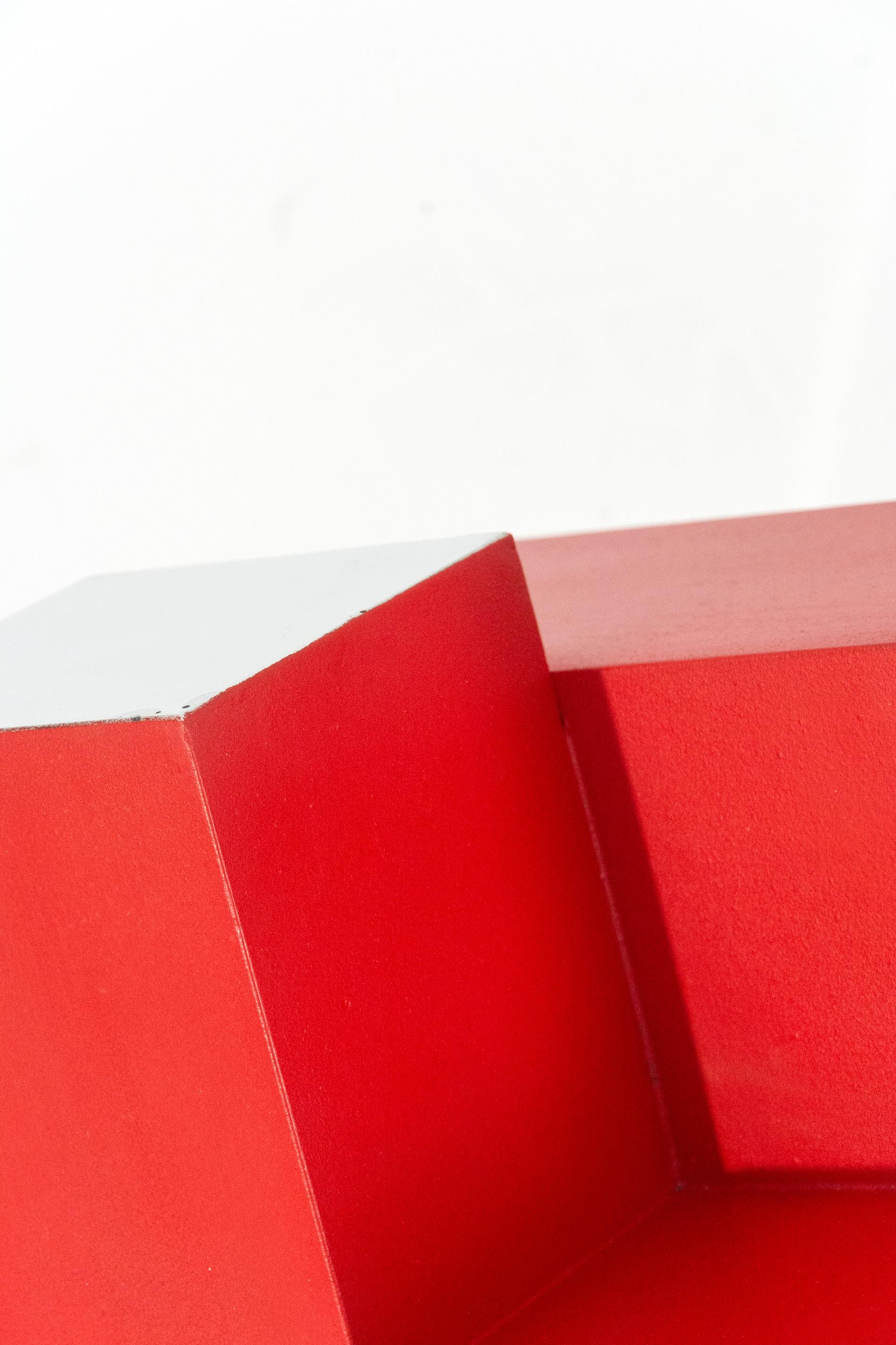 15 Inch Cube Red 2/10 - bright, Intersecting geometry, aluminum modern sculpture For Sale 1