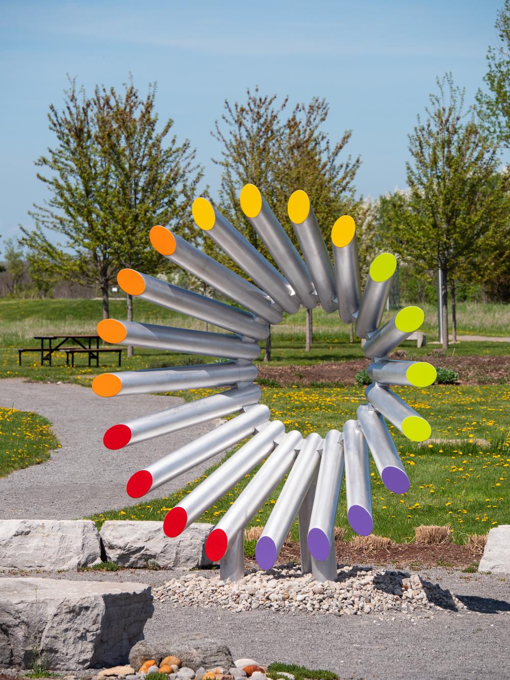 Philippe Pallafray Abstract Sculpture - After Rain - large, colorful, contemporary, painted steel, outdoor sculpture