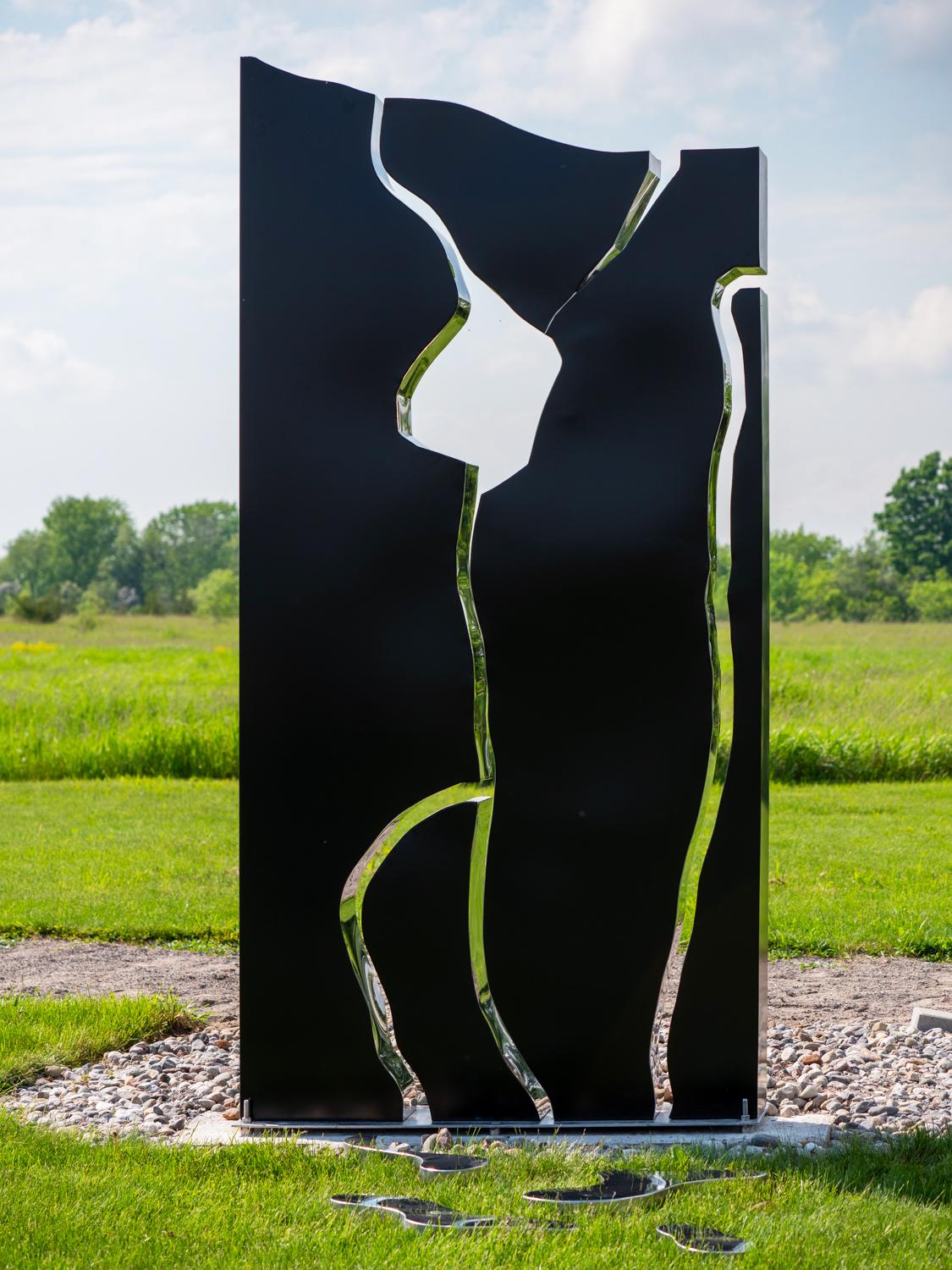 Water Writing V3 - tall, black, geometric, modern, outdoor steel sculpture