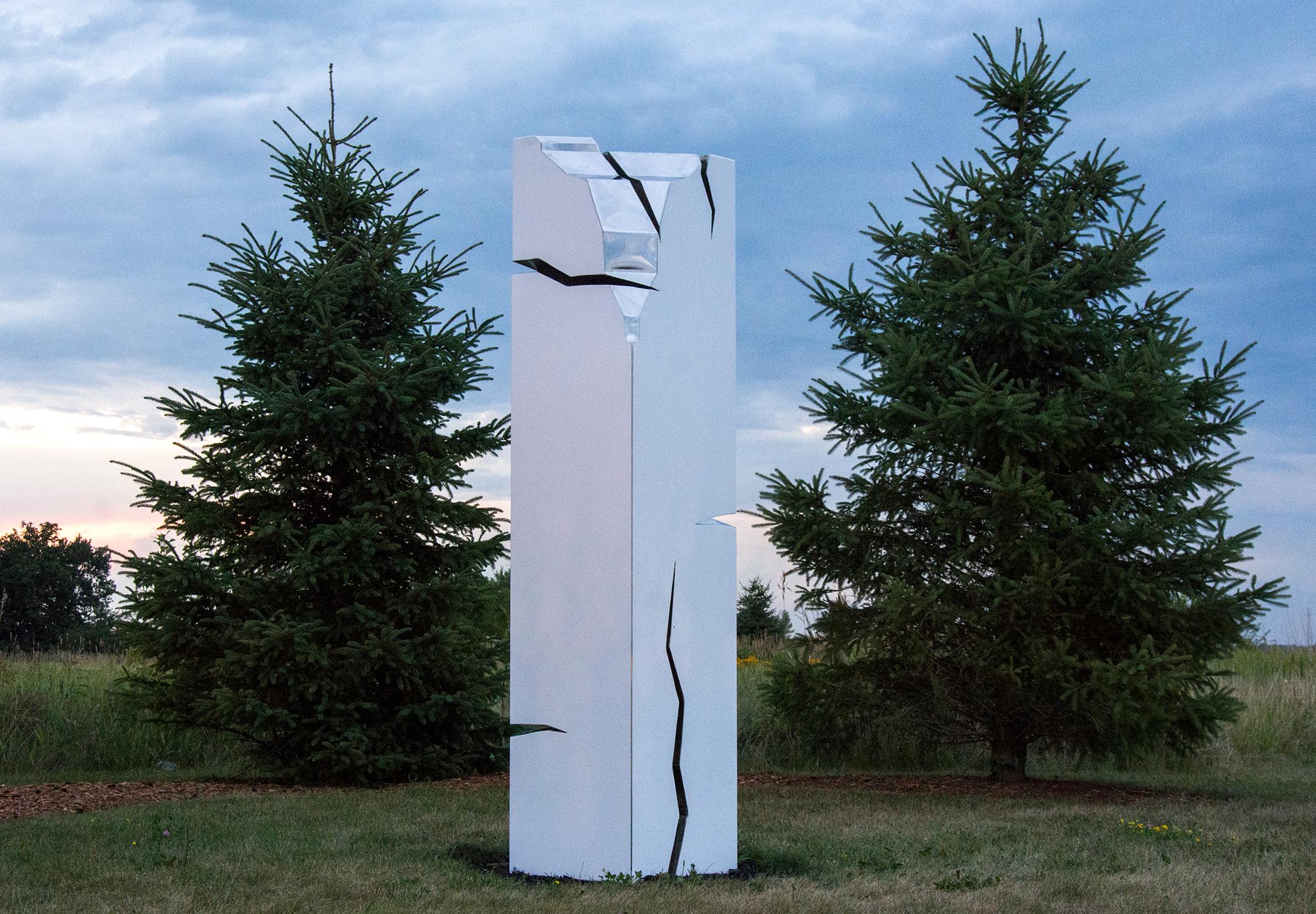 Athabasca - sculpture en acier haute, blanche, géométrique, moderne et extérieure - Contemporain Sculpture par Philippe Pallafray