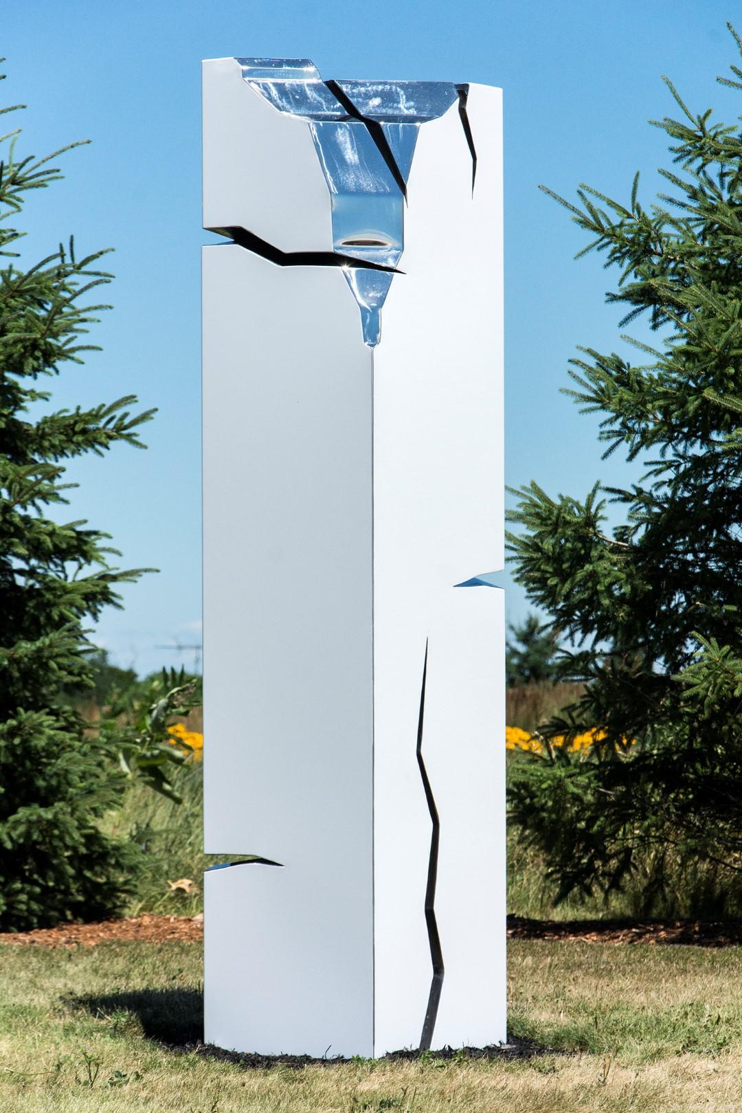 Athabasca - tall, white, geometric, modern, outdoor steel sculpture - Sculpture by Philippe Pallafray