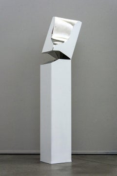 Athabasca White 1/10 - tall, white, geometric, modern, stainless steel sculpture