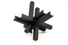 Attraction Black - dynamic, intersecting geometry, modern, aluminum sculpture