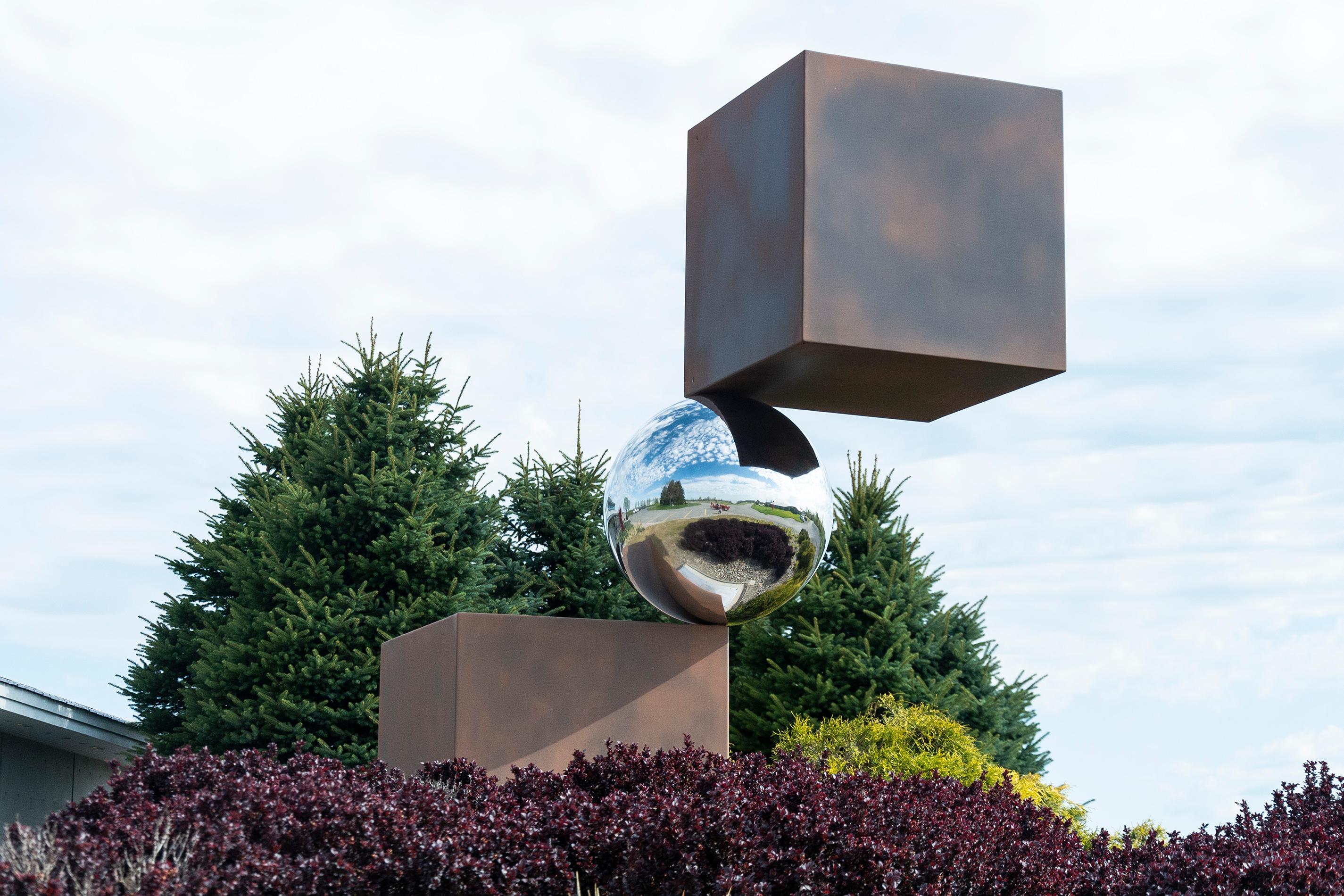 Equilibre Rouille 3/10 - geometric abstract, modern, aluminum outdoor sculpture - Contemporary Sculpture by Philippe Pallafray