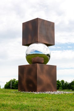 Equilibre Rouille No.6 - Abstract Metal Outdoor Sculpture in Stainless Steel