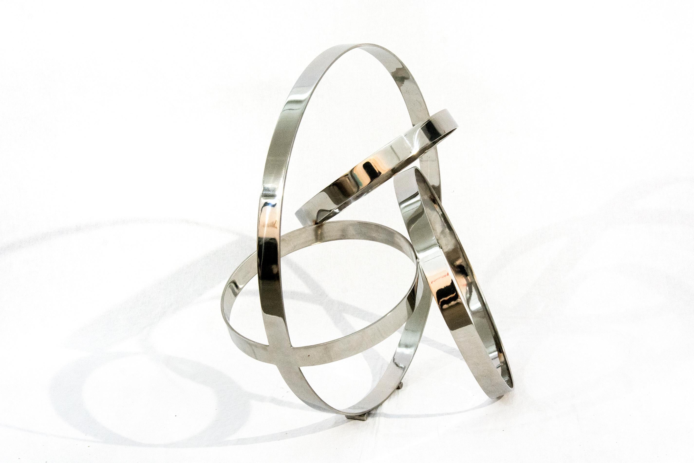 Four Ring Polished Stainless Steel Temps Zero - geometric, modern, sculpture - Sculpture by Philippe Pallafray