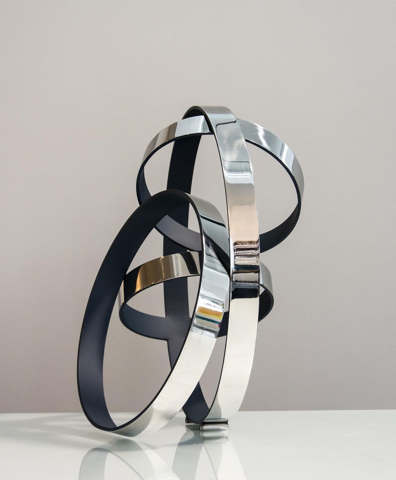 Philippe Pallafray Abstract Sculpture - Four Ring Temps Zero Blue Poseidon 3/10 - Steel rings with blue interior
