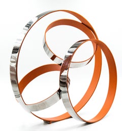 Four Ring Temps Zero Orange - bright, modern, abstract stainless steel sculpture