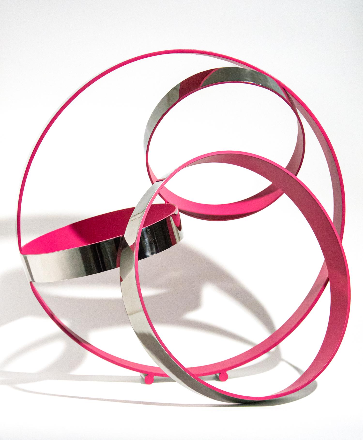 Four Ring Temps Zero Pink - geometric abstract, stainless steel sculpture