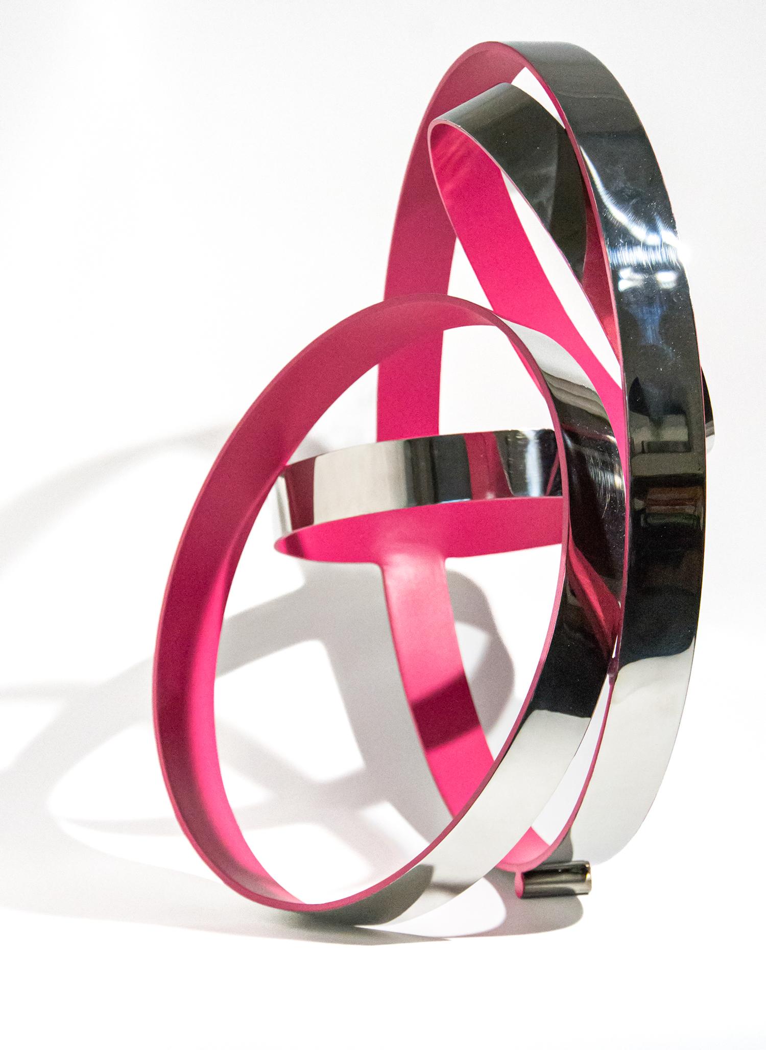 Quatre anneaux Temps rose zéro - sculpture géométrique abstraite en acier inoxydable - Contemporain Sculpture par Philippe Pallafray