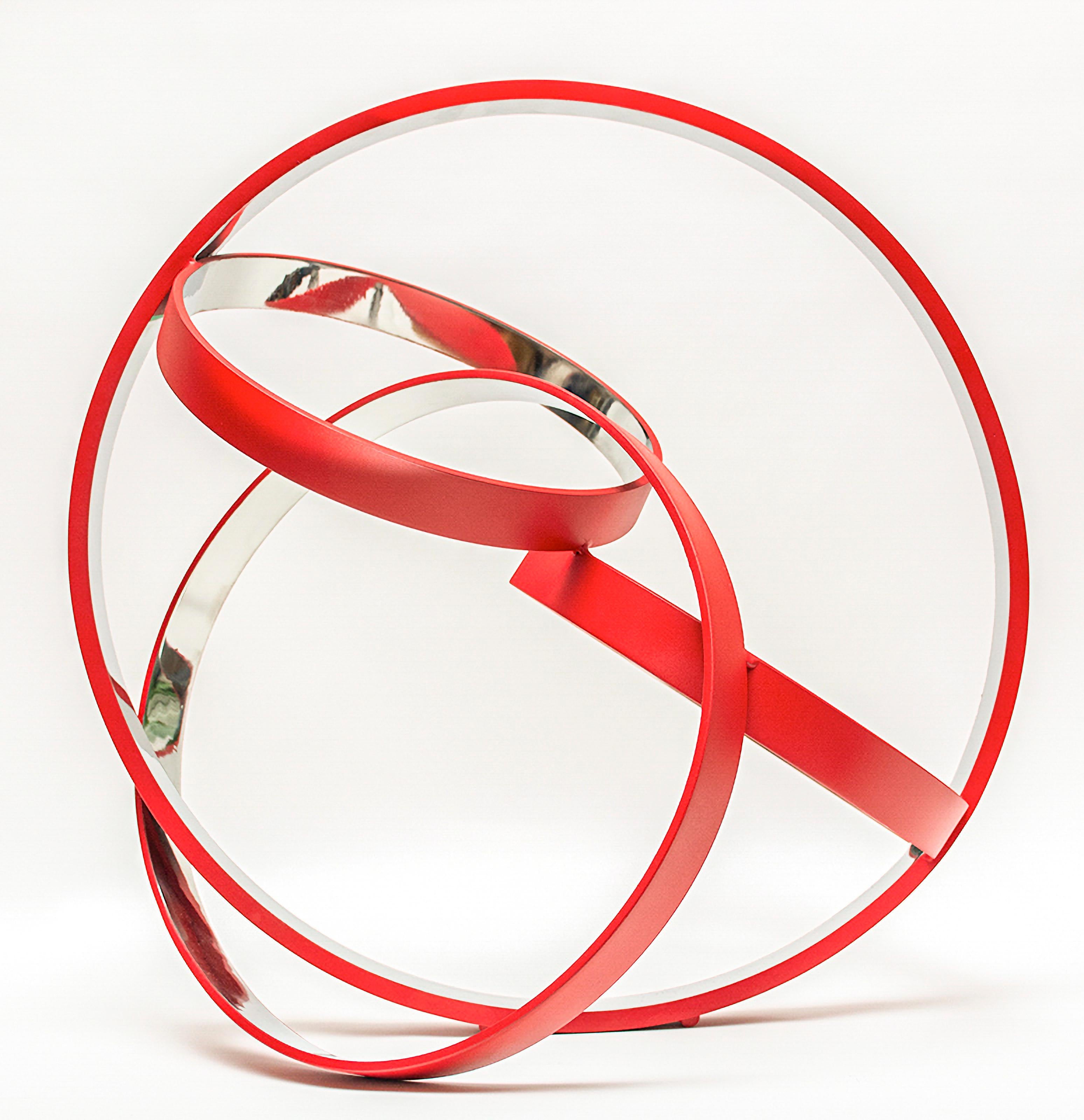 Four Ring Temps Zero Red 7/10 - Sculpture, acier inoxydable poli, éditée