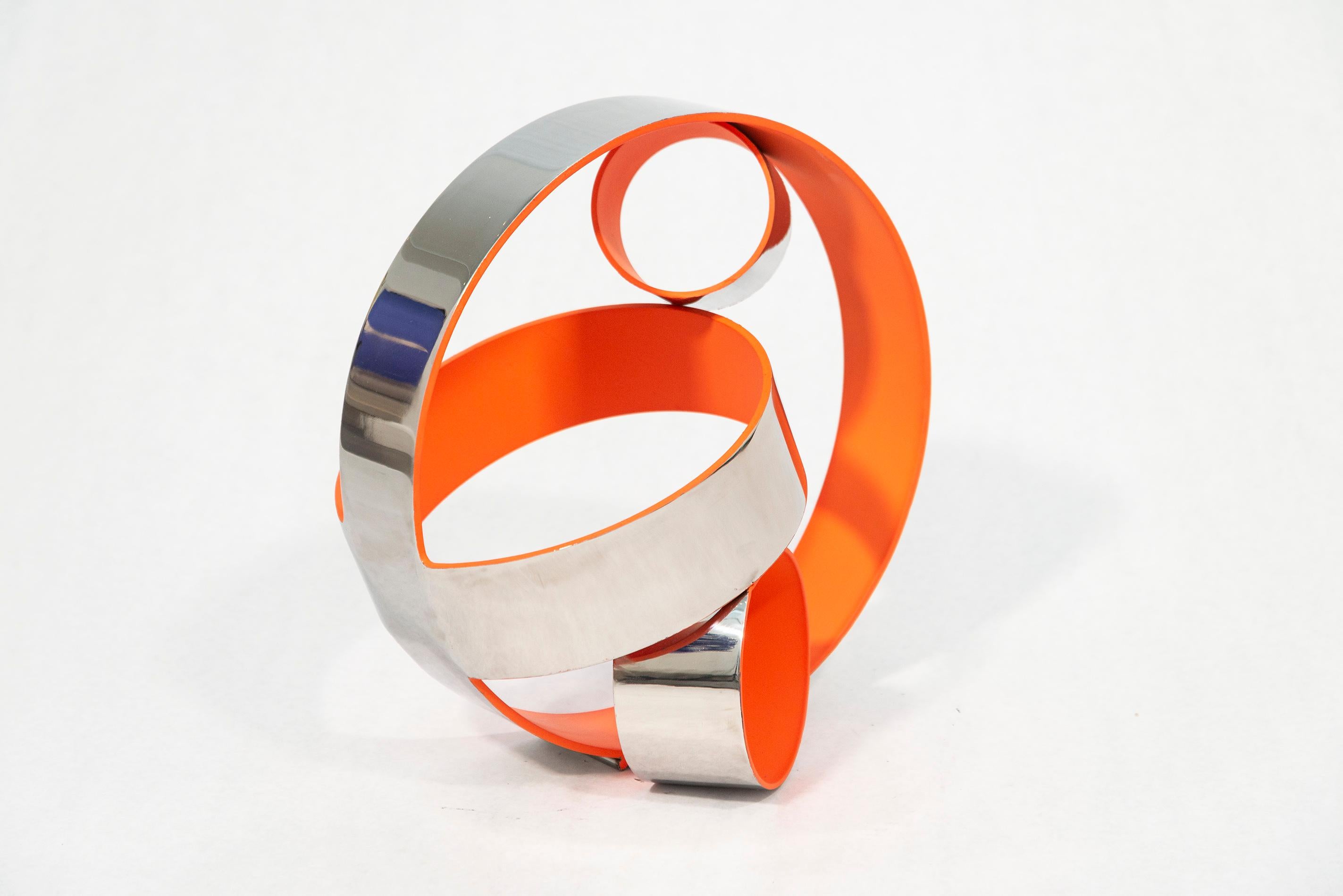 Four Ring Temps Zero Small Orange 1/10 - abstract, stainless steel, sculpture - Sculpture by Philippe Pallafray