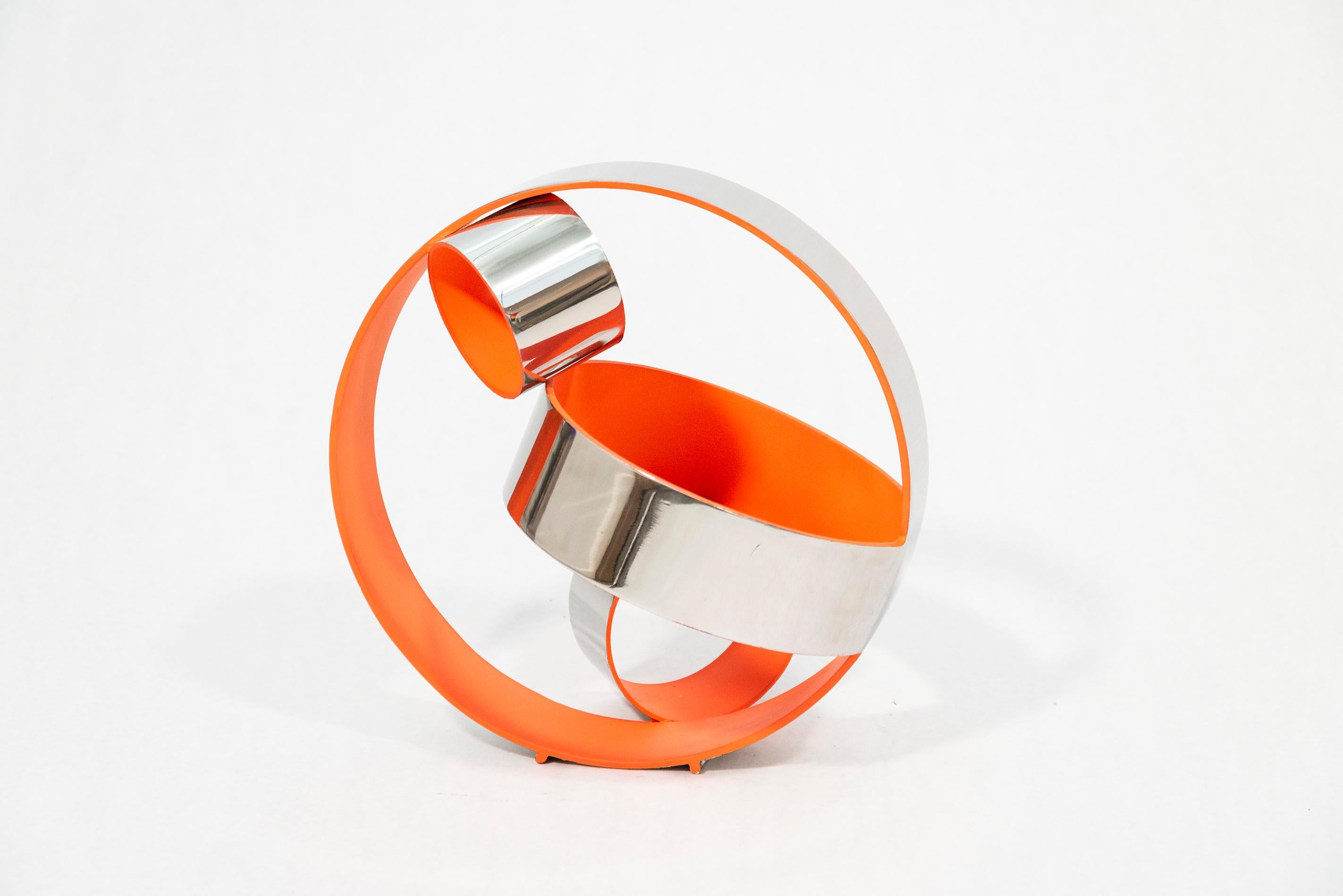 Four Ring Temps Zero Small Orange 1/10 - abstract, stainless steel, sculpture - Contemporary Sculpture by Philippe Pallafray