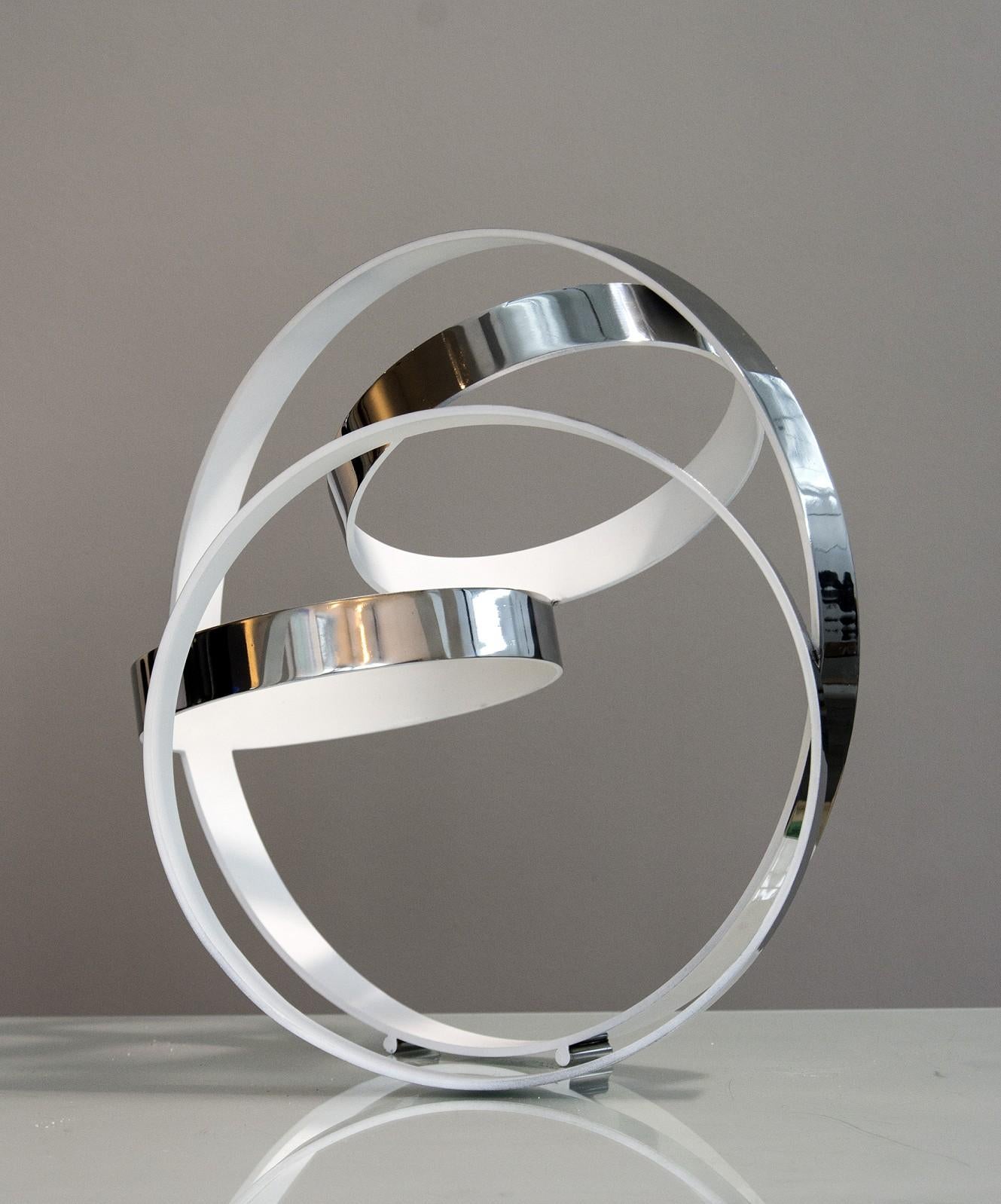 Philippe Pallafray Abstract Sculpture - Four Ring Temps Zero White 3/10 - Stainless steel rings with white interior