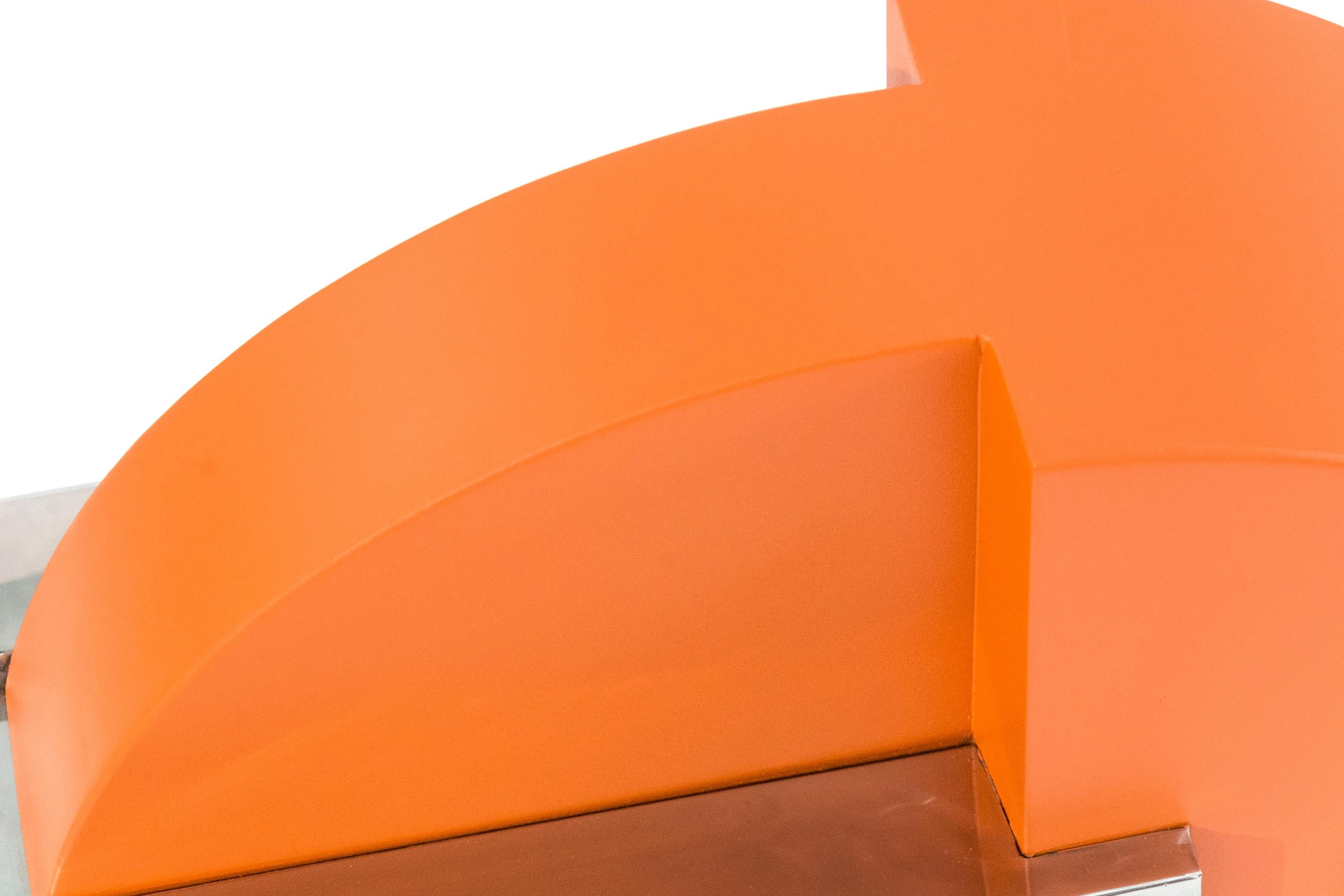 Intersecting geometry in matte orange and polished stainless steel form a dynamic whole in this modernist sculpture by Philippe Pallafray. This piece is number 1 in an edition of 10.

Philippe Pallafray (b. 1965, France) is a member of the Sculptors