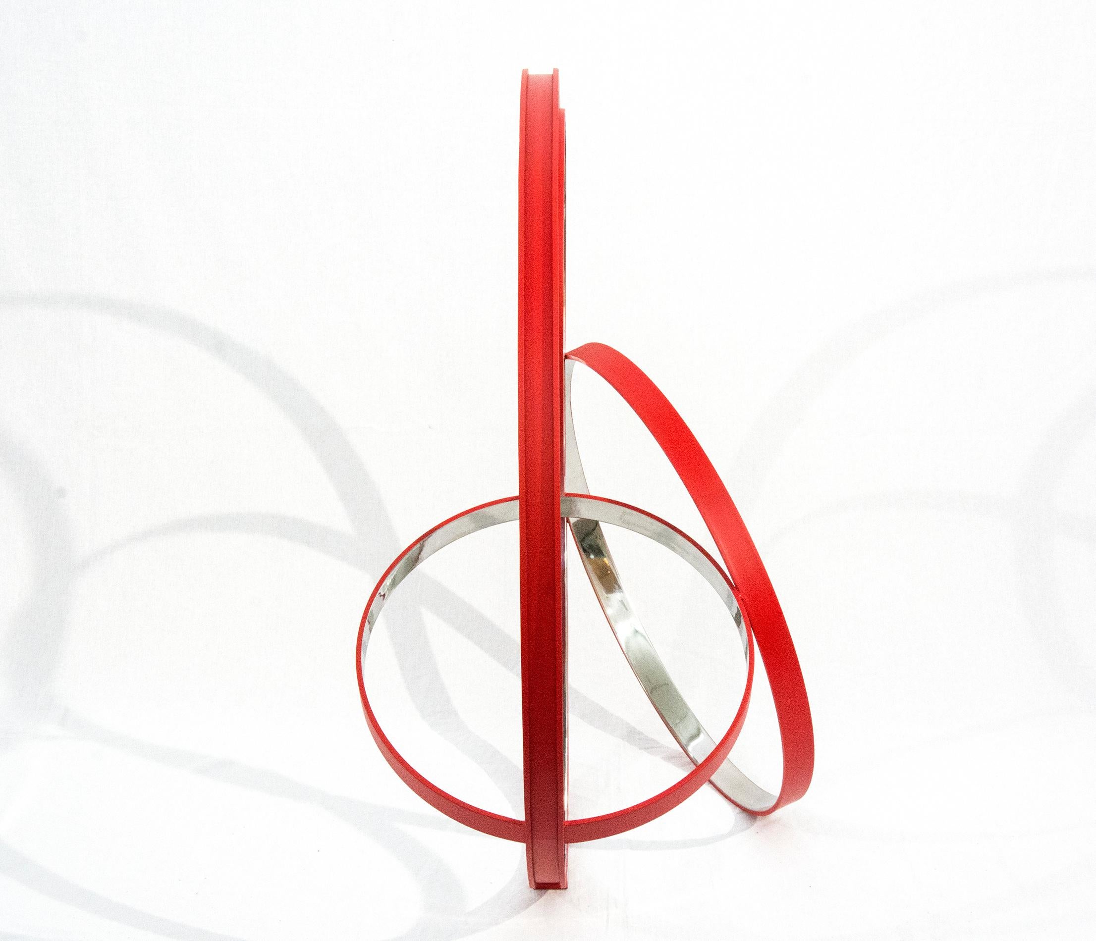 Large Red Temps Zero 2/10 - contemporary, large ring, stainless steel sculpture - Abstract Geometric Art by Philippe Pallafray
