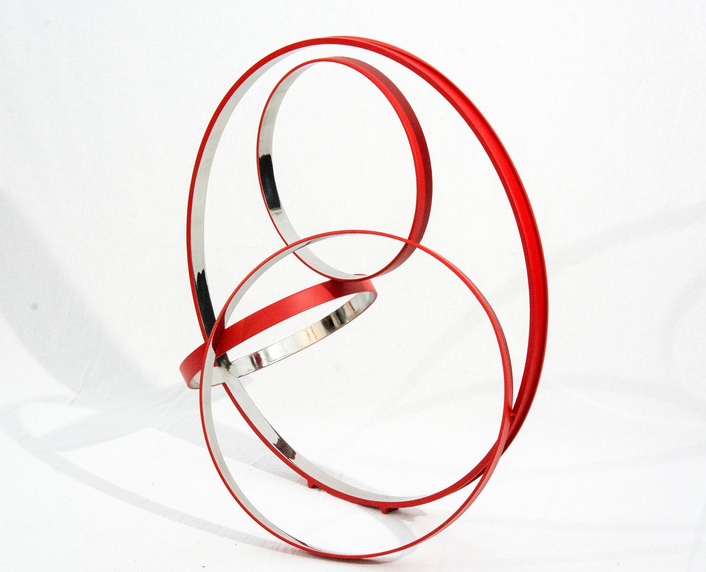 Large Red Temps Zero 2/10 - contemporary, large ring, stainless steel sculpture 4