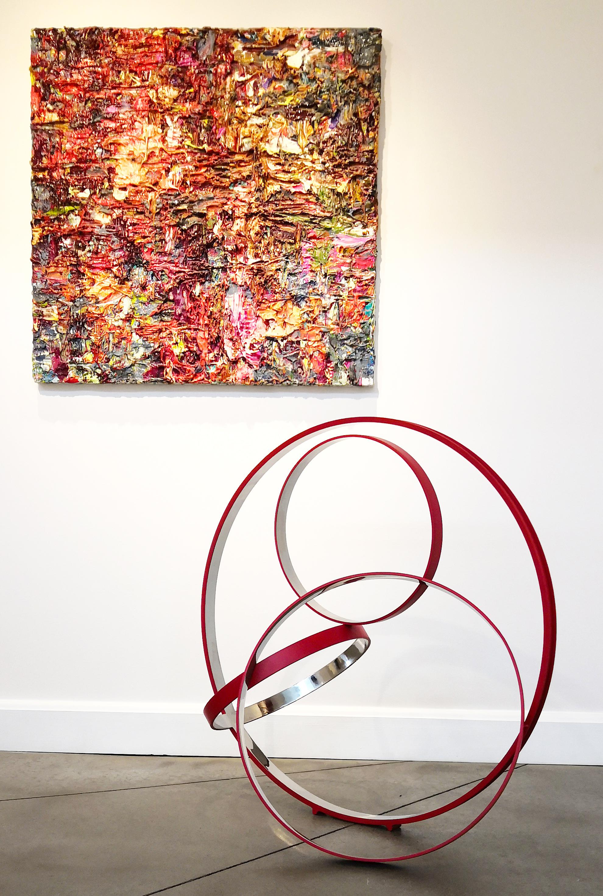 Large Red Temps Zero 2/10 - contemporary, large ring, stainless steel sculpture 5